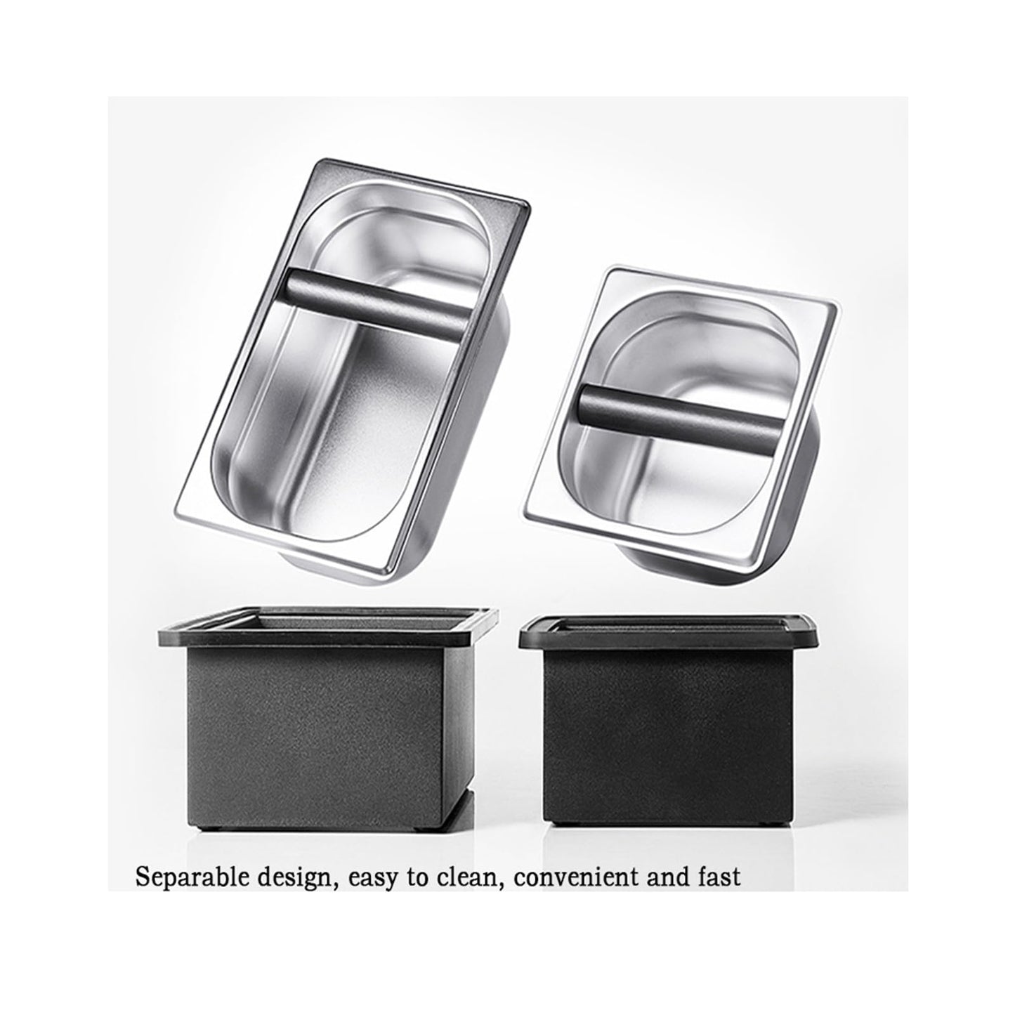 Espresso Coffee Knock Box, Large Coffee Coffee Grounds Knock Box Container Coffee Machine Accessories, Stainless Steel Coffee Bin Grind Knock Out Box with Removable Knock Bar and Non Slip Base