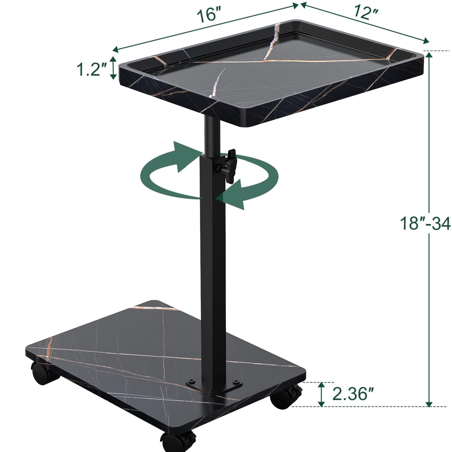 C Table End Table Adjustable Height, 360°Swivel TV Tray Table for Small Spaces, Couch Tables That slide under, C Shaped Side Tables living room and bedroom for Sofa, Bed,Chair, Snack (1, Black)