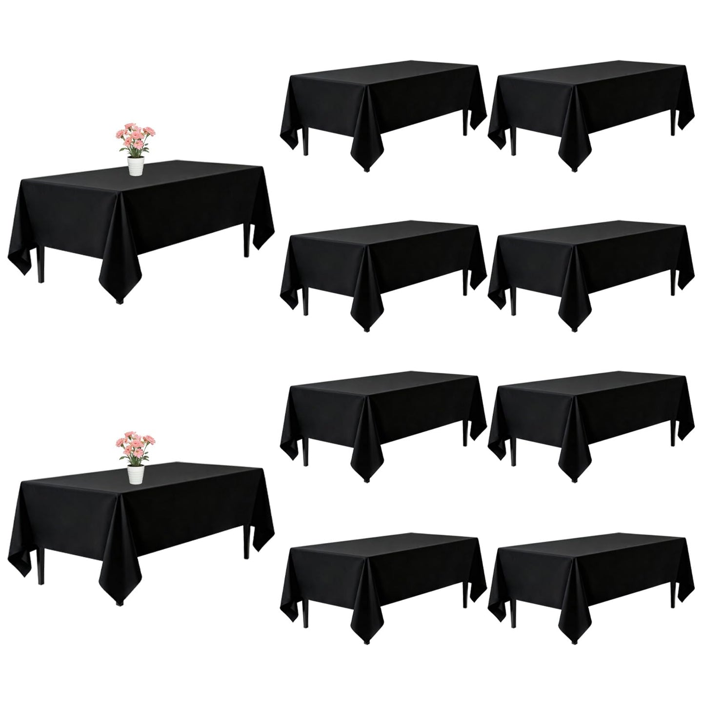 10 Pack Black Tablecloths 60x102 Inch Black Table Cloth for 6 Foot Rectangle Tables, Wrinkle Resistant Rectangular Tablecloth Washable Polyester Fabric Table Covers for Party Banquet Wedding Buffet