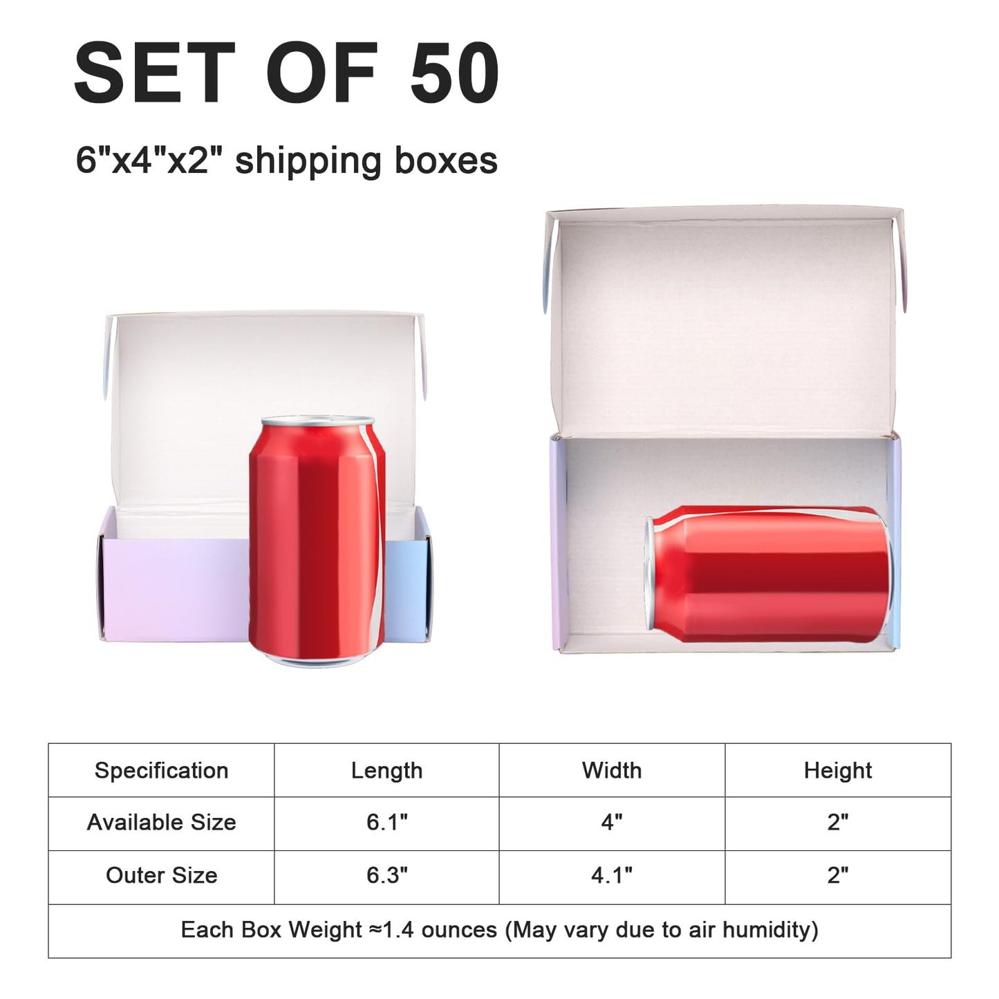 DERZIFUN 6x4x2 Inch Small Shipping Boxes for Packaging Small Business, 50 Pack Mailing Boxes Corrugated Cardboard Mailer Gift Box (Gradients)
