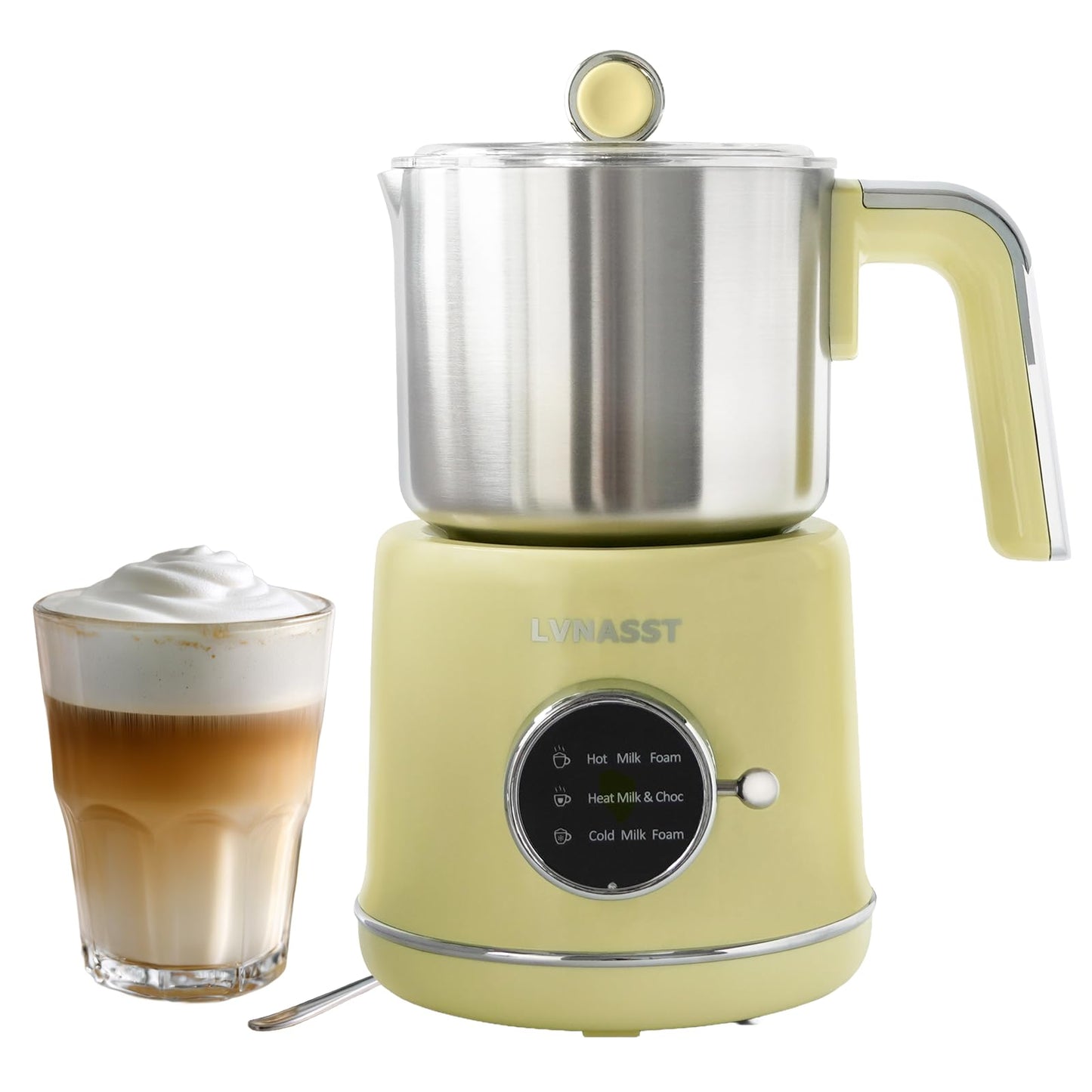 Stainless Steel Milk Frother and Steamer, 12oz Electric Milk Warmer & Foam Maker, 3in1 Hot Cold Frothing, Warm Thick Foam for Macchiatos, BPA Free