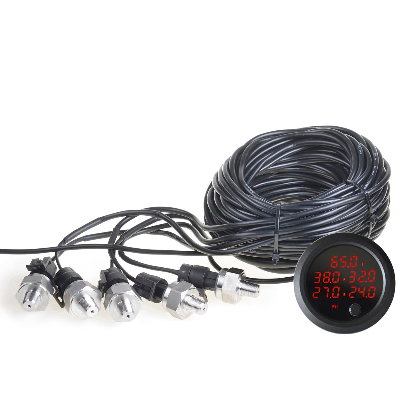 12V Solenoid 8-Valve Air Ride Suspension Manifold Valve with Control Panel Ship Type Switch, Equipped with Five Display air Pressure Gauge red