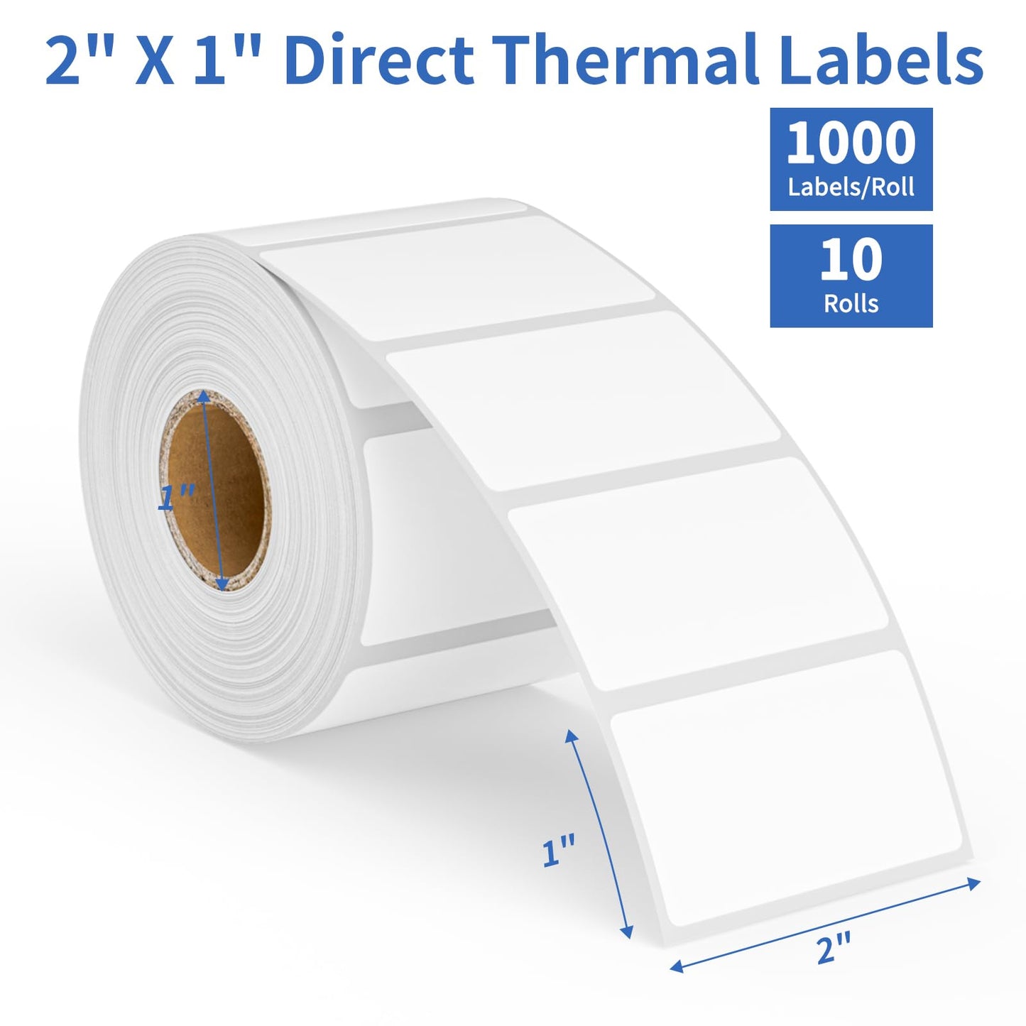 2" X 1” Direct Thermal Labels,Permanent Adhesive，White Self-Adhesive Barcode Label Paper Compatible with Direct Thermal Printers for Business Use(10 Rolls, 1000 Labels/Roll)