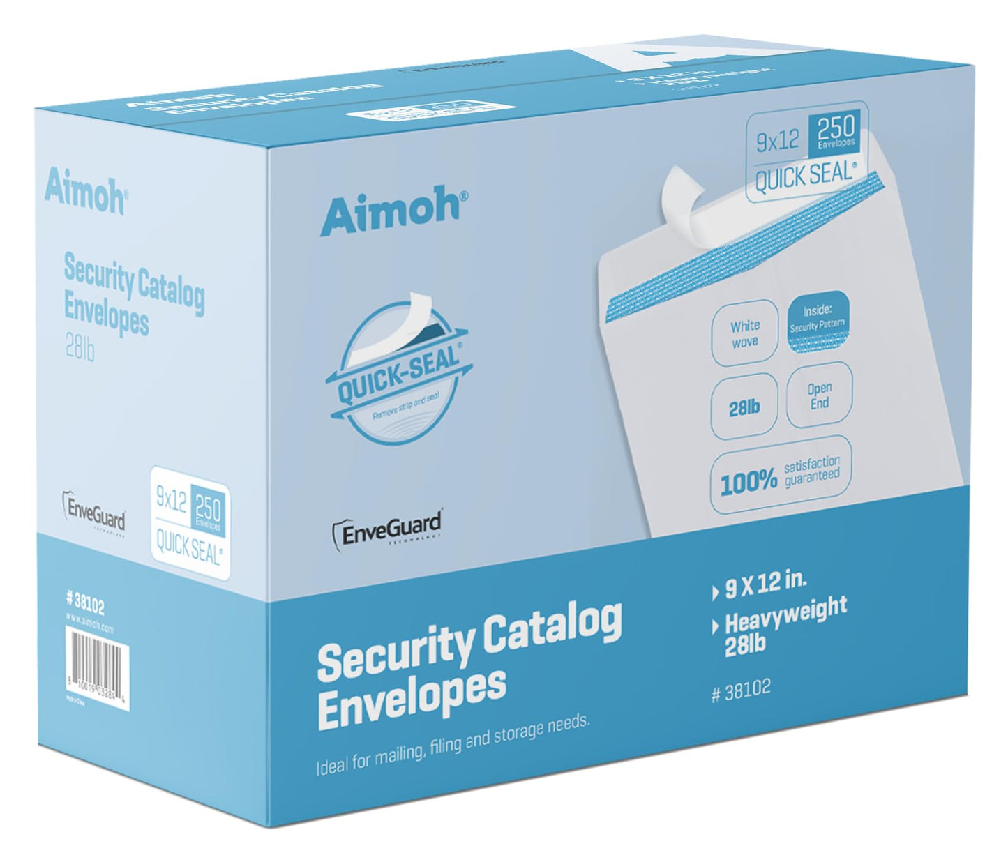 Aimoh 9x12 Self Seal Security White Catalog Envelopes – 250 Qty|28lb, Security Tinted, Ultra Strong Quick-Seal, 9x12 inch, 250 Count (38102)
