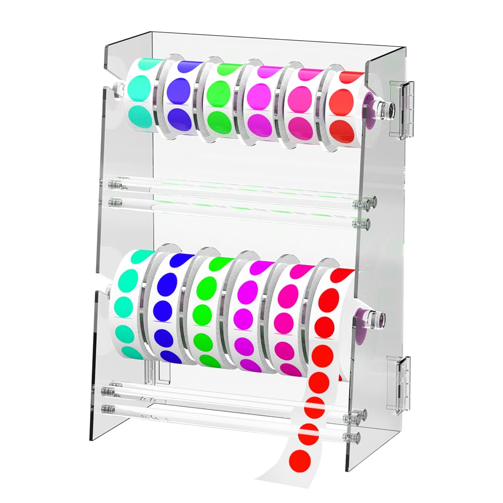 Double-Layer Acrylic Roll Sticker Dispenser - Adjustable Label Holder Tape Organizer for Office School Home Desktop Storage