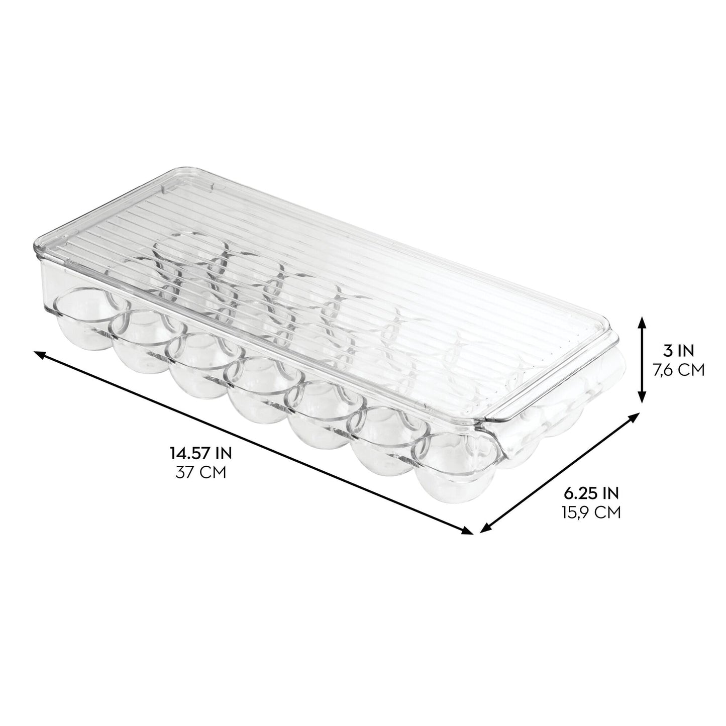 iDesign Clear Plastic Egg Holder for Fridge with Lid - 21 Egg Storage Container Organizer Bin, 2-Pack