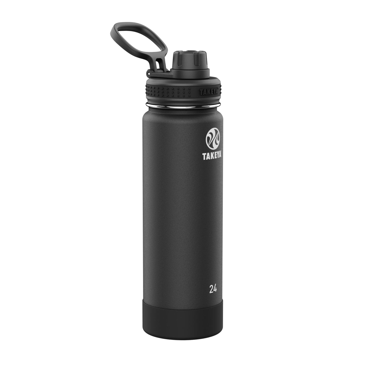 Takeya Actives Stainless Steel Water Bottle, Insulated Spout Lid, Keeps Drinks Cold 24 Hrs, Leakproof, Durable, Dishwasher Safe, Ideal for Gym, Travel, Fits Most Cup Holders, 24 oz/Onyx