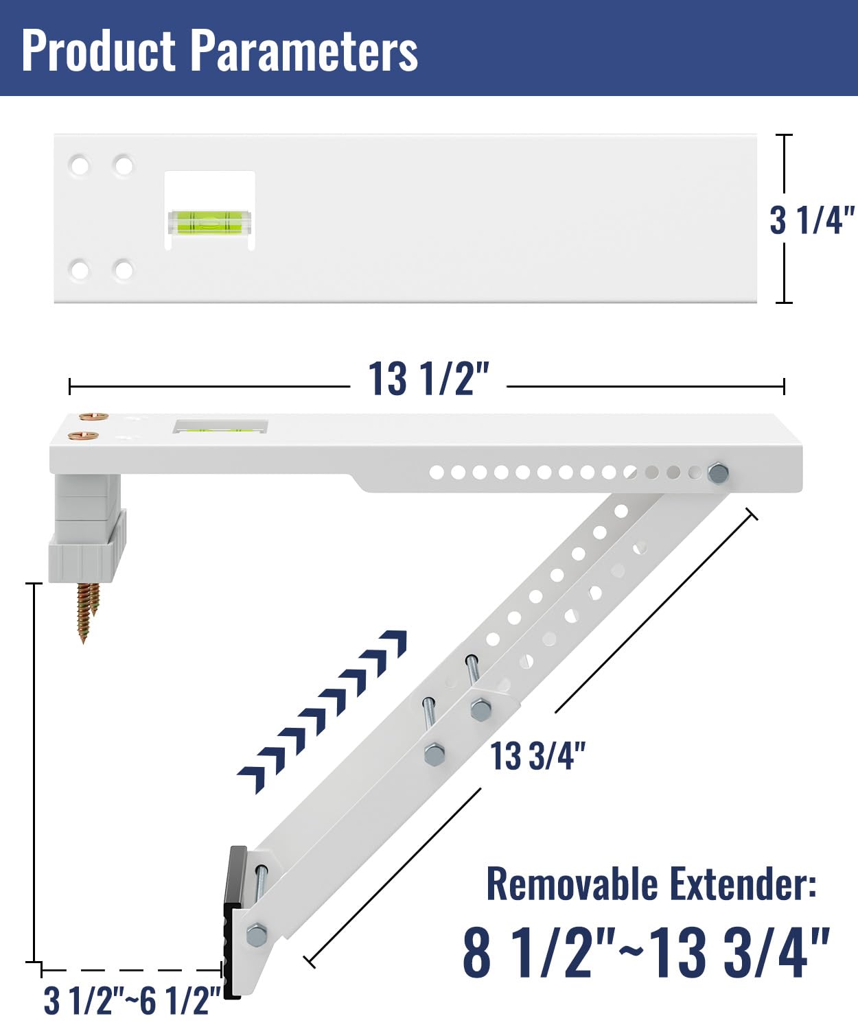 LuckIn Air Conditioner Support Bracket, Heavy Duty Window AC Bracket Universal Fit for 5,000-12,000 BTU AC Units, Holds Up to 85lbs, Adjustable Extender Leg & Built-in Bubble Spirit Level, 2-Pack