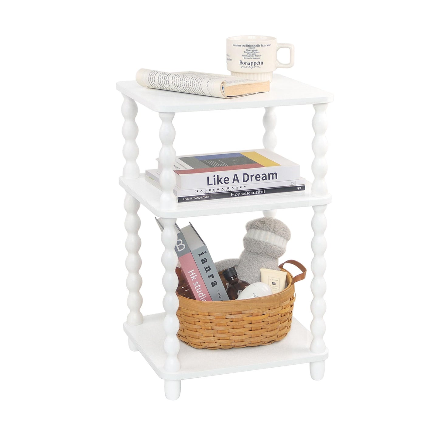 Fultyle End Table, Small Side Table with 3 Tier Open Shelf, Modern Night Stand Bedside Table for Living Room, Bedroom, Office and Small Spaces (White)