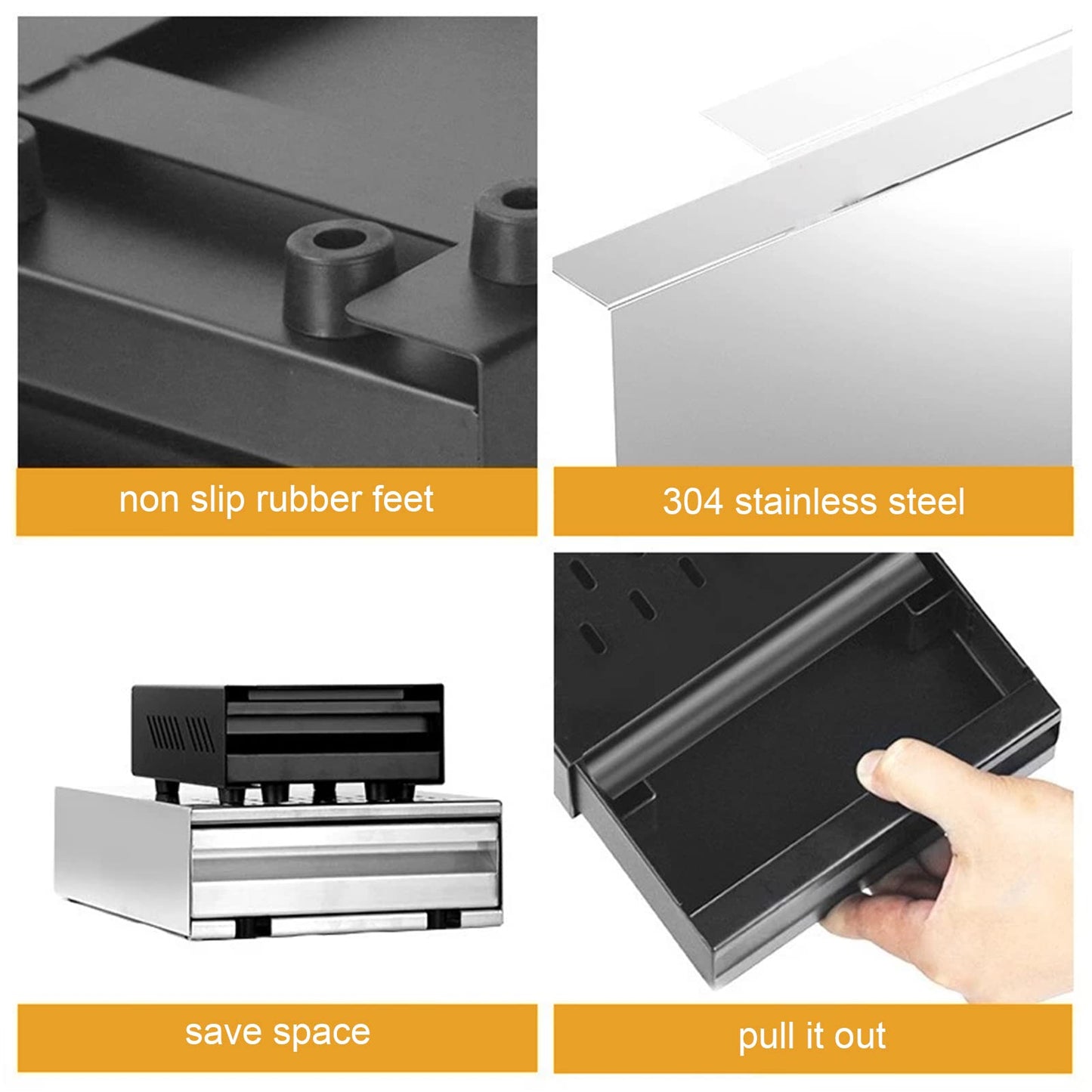 Espresso Coffee Knock Box Drawer, Removable Rubber Strike Wood Pole Coffee Knock Box Drawer, Stainless Steel Coffee Powder Box Non Slip Base (Black)