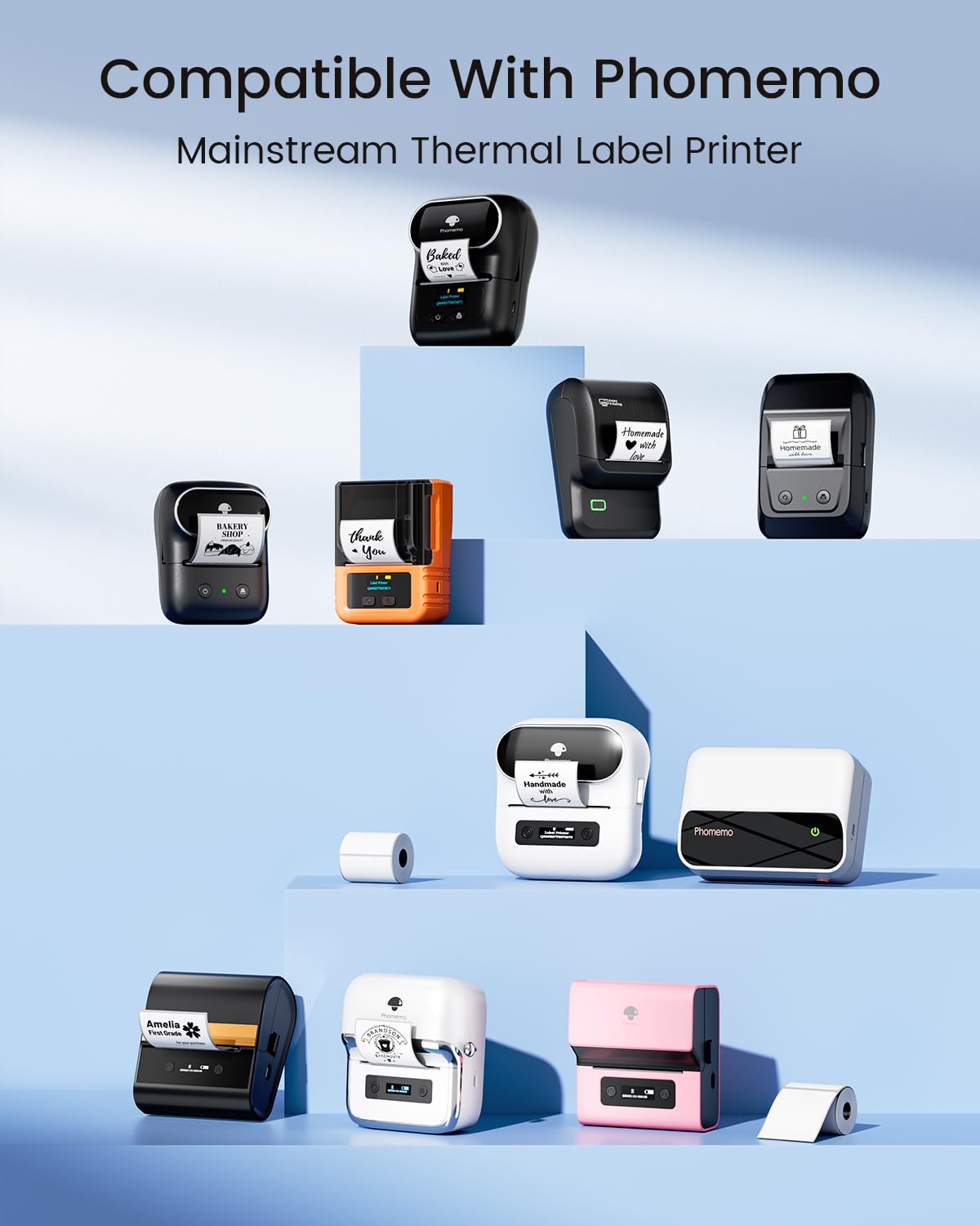 Phomemo Labels M110-840 Pcs 2 Inch (50x50mm) Thermal Labels for M110/M220/M250/M221/M260, Black on White, 140 Labels, for Small Business, Home, Office