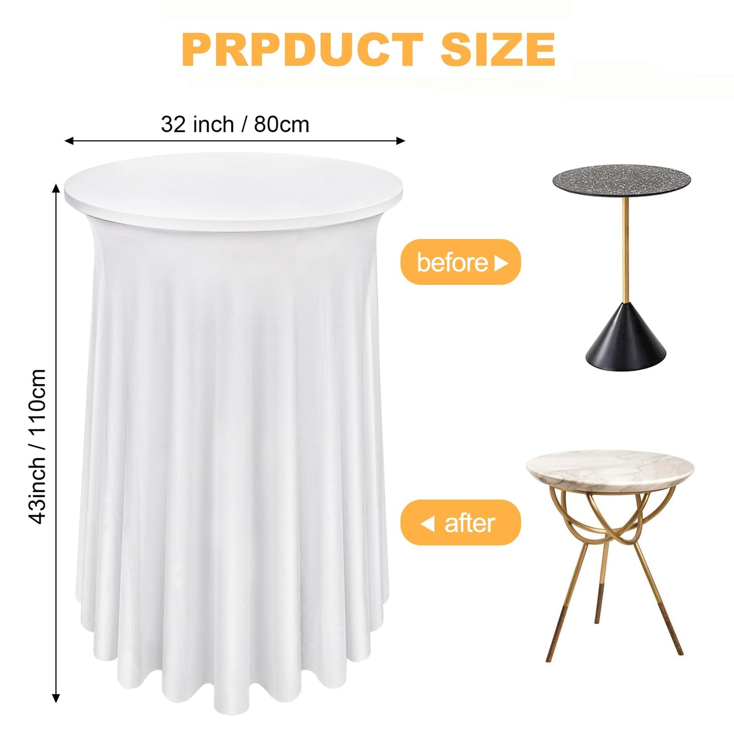 Bekith 4 Pack Round Spandex Stretch Cocktail Tablecloths with Natural Wavy, 32 x 43 Inch Cocktail Table Covers Round Table Skirt Fitted High Top Table Bar for Party Wedding Birthday Banquet (White)