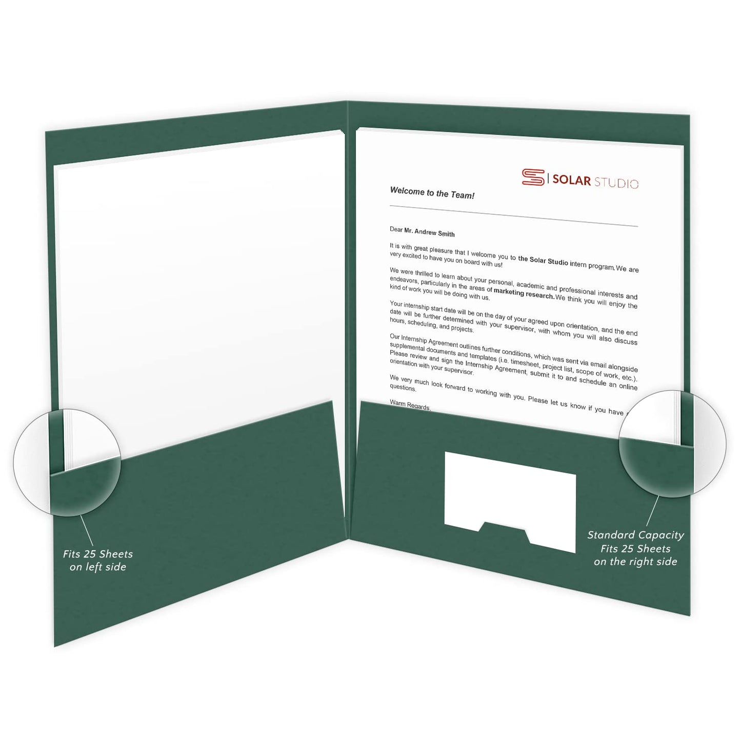 The Gallery Collection, 25 Count, Green, Welcome Pocket Folders, Gold Foil Stamped, for HR Professionals (9 x 12)