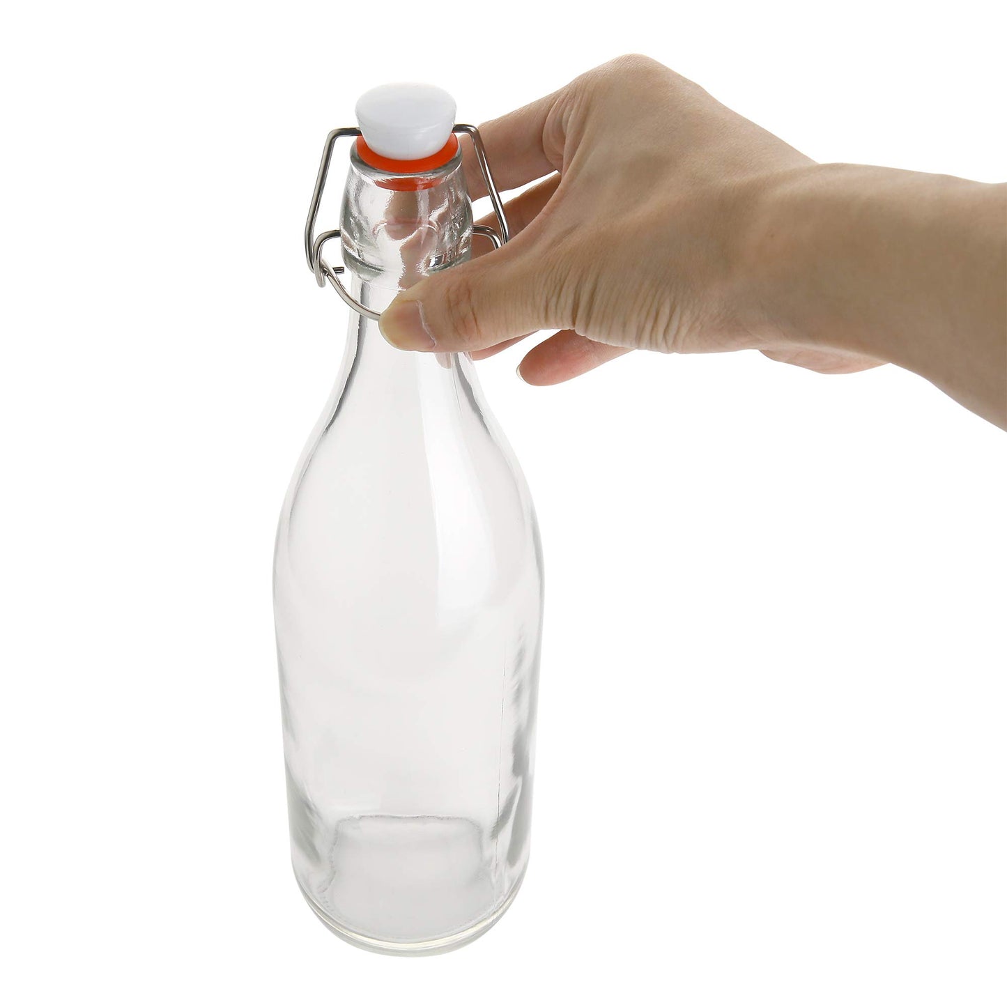 AYL Flip Top Glass Bottle [1 Liter / 33 fl. oz.] [Pack of 4] – Swing Brewing Bottle with Stopper for Beverages, Oil, Vinegar, Kombucha, Water, Soda, Kefir – Airtight Lid & Leak Proof Cap – Clear