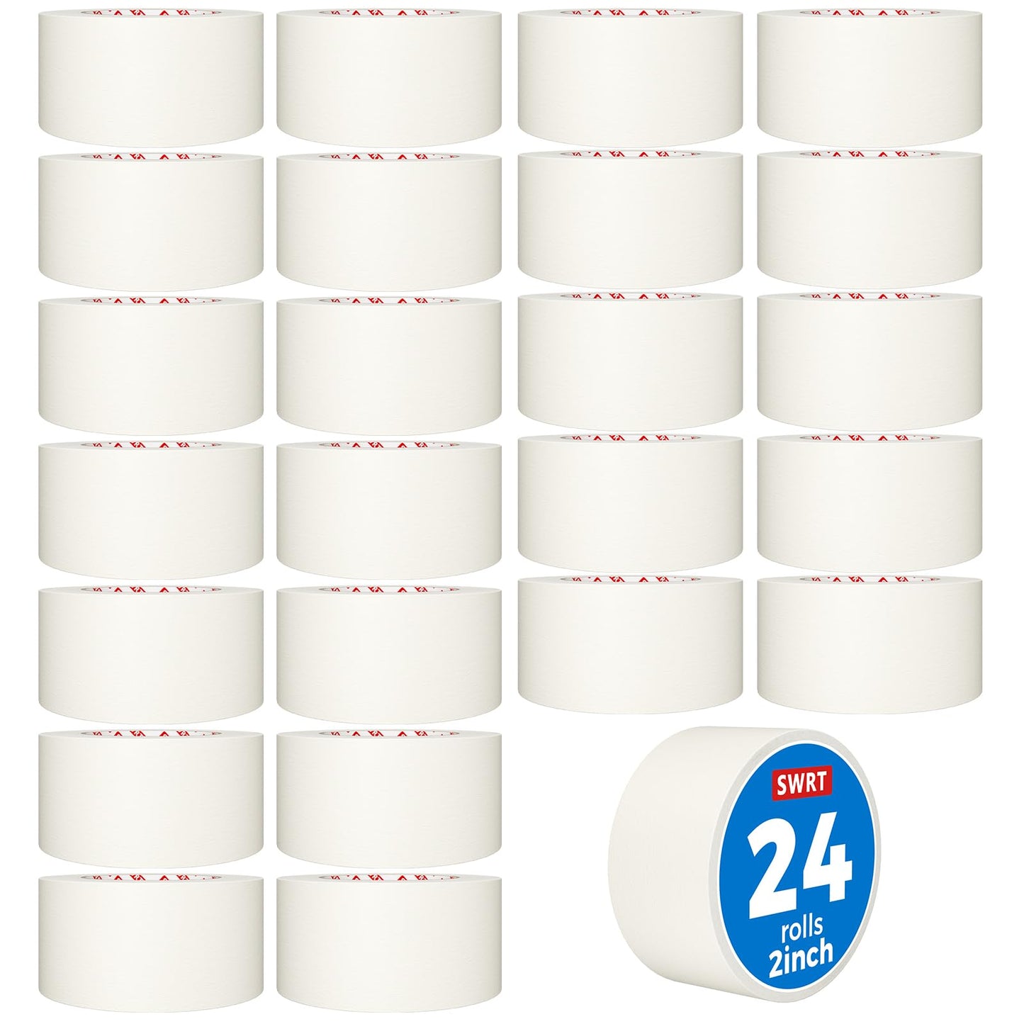 SWRT Masking Tape 2 Inch Wide x 55 Yards, 24 Rolls (1320 Total Yards), White Painters Tape for Painting, Packaging & Labeling, Clean Removal, Easy Tear, Multi Surface Adhesion Making Tape Bulk