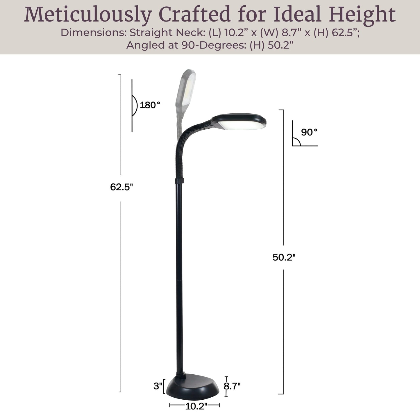 Lavish Home Adjustable LED Floor Lamp with Bendable Neck - Full Spectrum Natural Sunlight LED Lamp for Bedroom and Living Room - Reading, Craft, and Esthetician Light (Black)