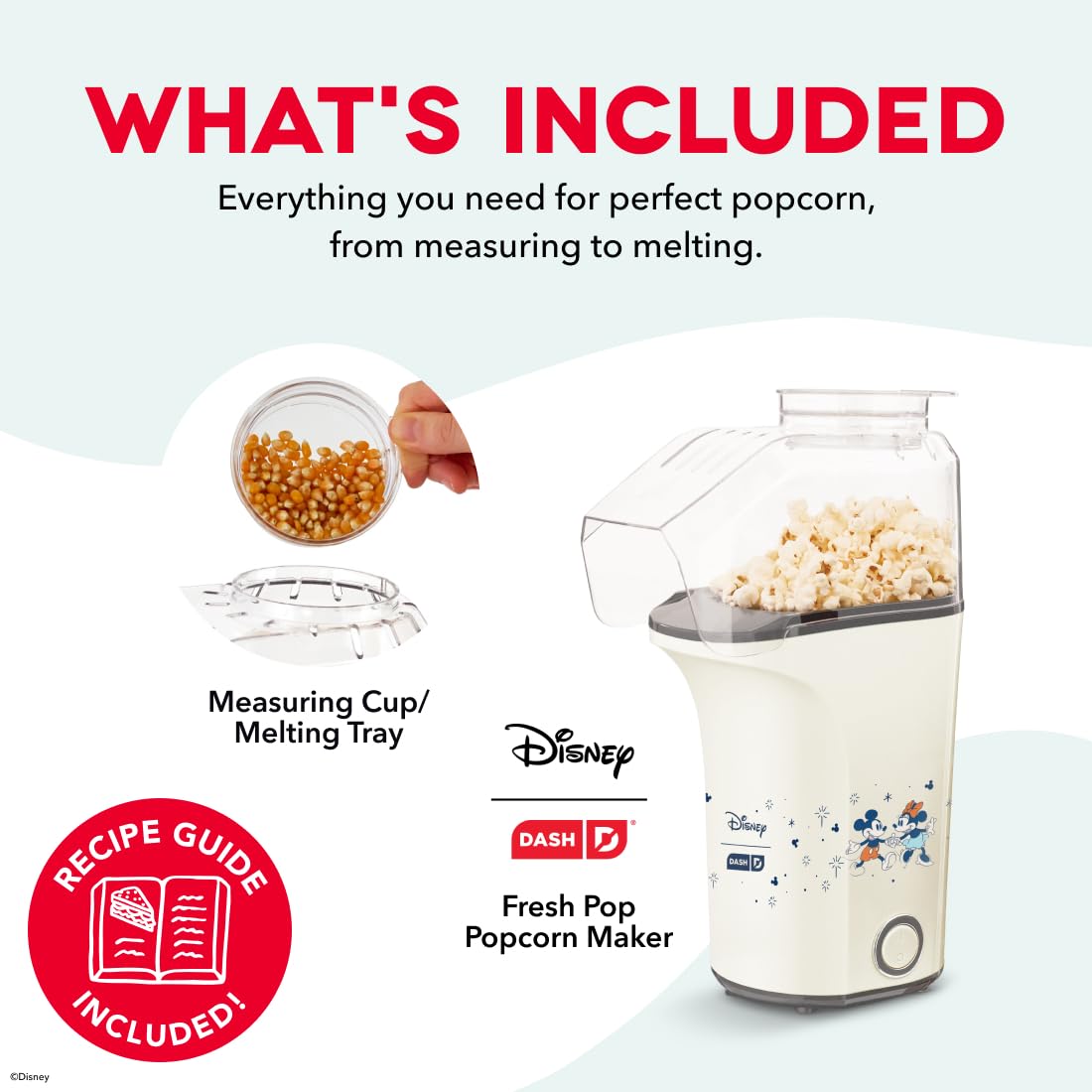 Disney DASH Fresh Pop Popcorn Maker - Oil-Free, Air Popcorn Popper - With Measuring Cup & Recipe Guide - Perfect for Movie Nights - 16 Cups, Mickey & Minnie Design