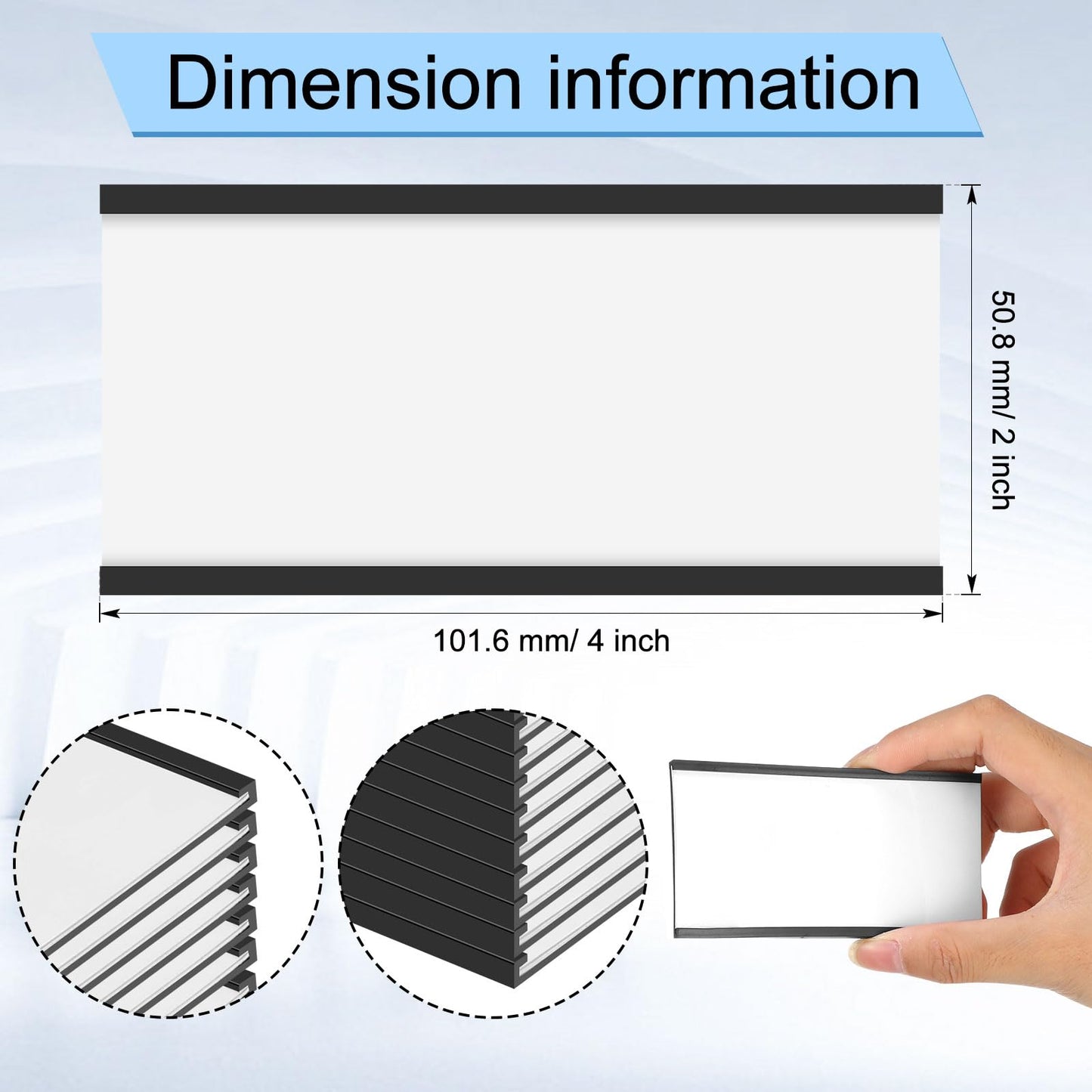Fulmoon 100 Sets Magnetic Label Holders 4 x 2 Inch C Channel Label Holders Magnetic Name Plate with Clear Plastic Protectors and White Paper Inserts for File Cabinet Shelf Toolbox Drawer