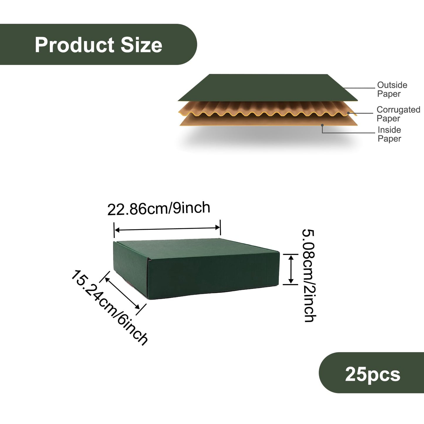 25 Pack Corrugated Packaging Box Mailers Shipping, Green Recyclable Cardboard Small Gift Mailer Boxes for Shipping Packaging Craft Gifts Giving Products, Green (9 x 6 x 2 Inch)
