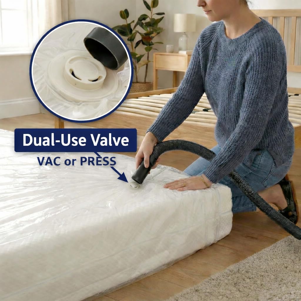 Hefty Shrink-Pak Mattress Bags for Moving - King/California King Size | Heavy Duty & Water Resistant Vacuum Compression Mattress Bag, Storage Protection Mattress Cover for Moving