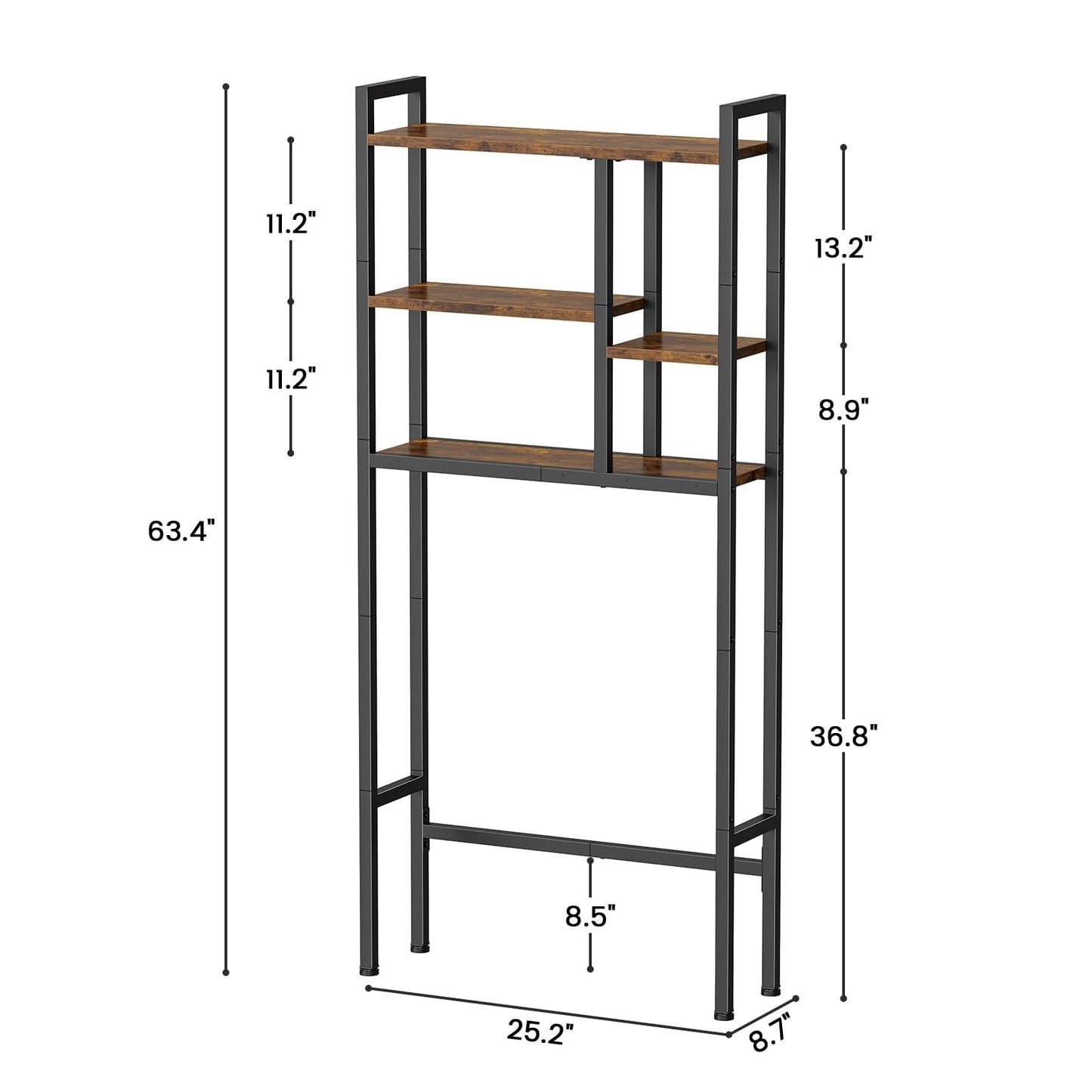 Asgolion Over-The-Toilet Storage Rack, 3-Tier Bathroom Shelves Over Toilet, Above Toilet Storage, Behind Toilet Bathroom Organizer, Space Saver, Freestanding, Rustic Brown