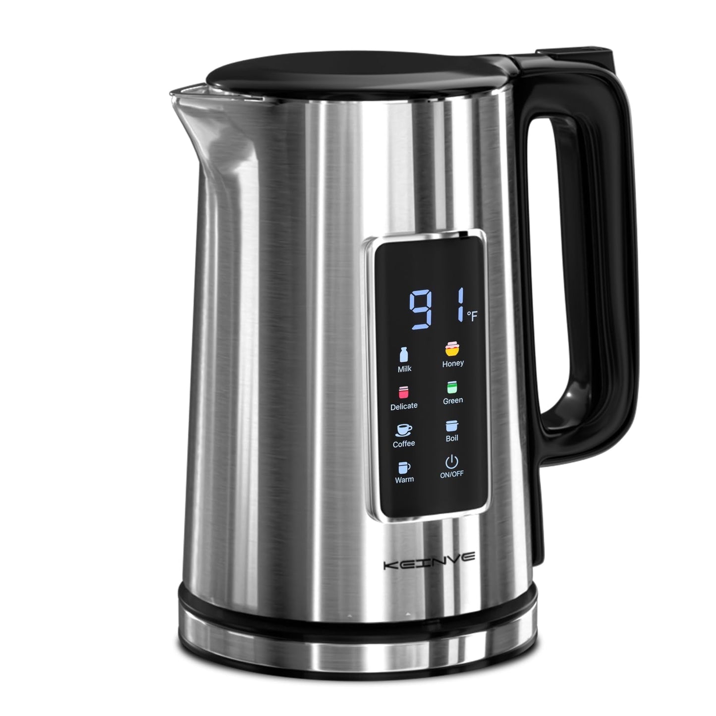 KEINVE 1.7L Electric Kettle, Touch Screen Water Boiler, No Plastic Interior, Double Wall, 6 Preset Temperatures, Fast Boil, and STRIX Control