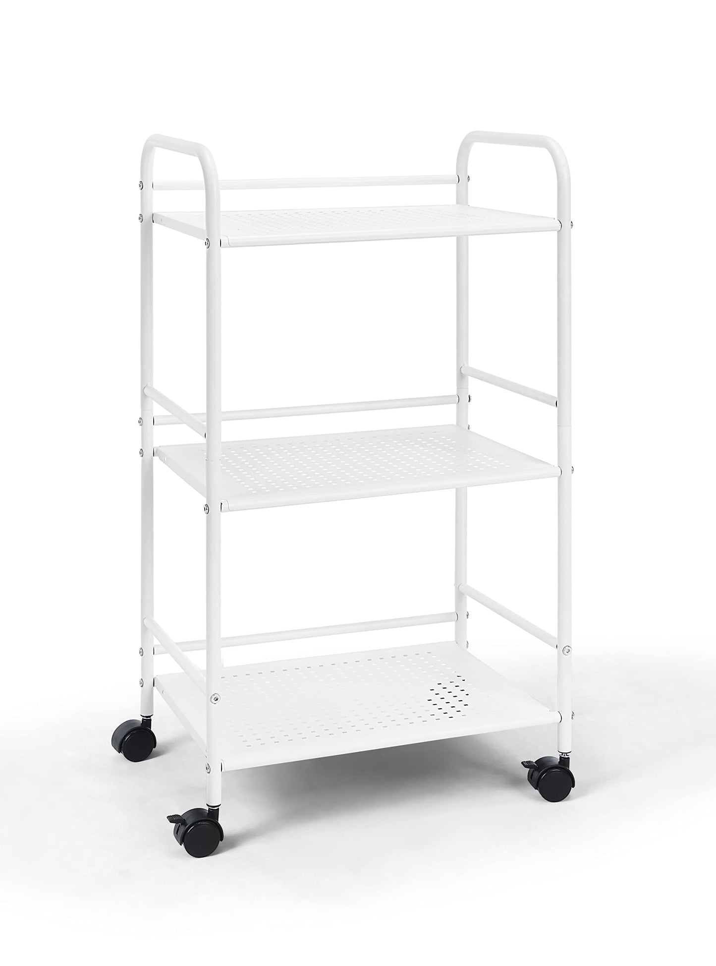 SunnyPoint 3-Tier Rolling Utility Cart – Metal Storage Organizer with Wheels, Mobile Kitchen Cart, Office & Home Organizer, White, 12" D x 16.92" W x 31.1" H