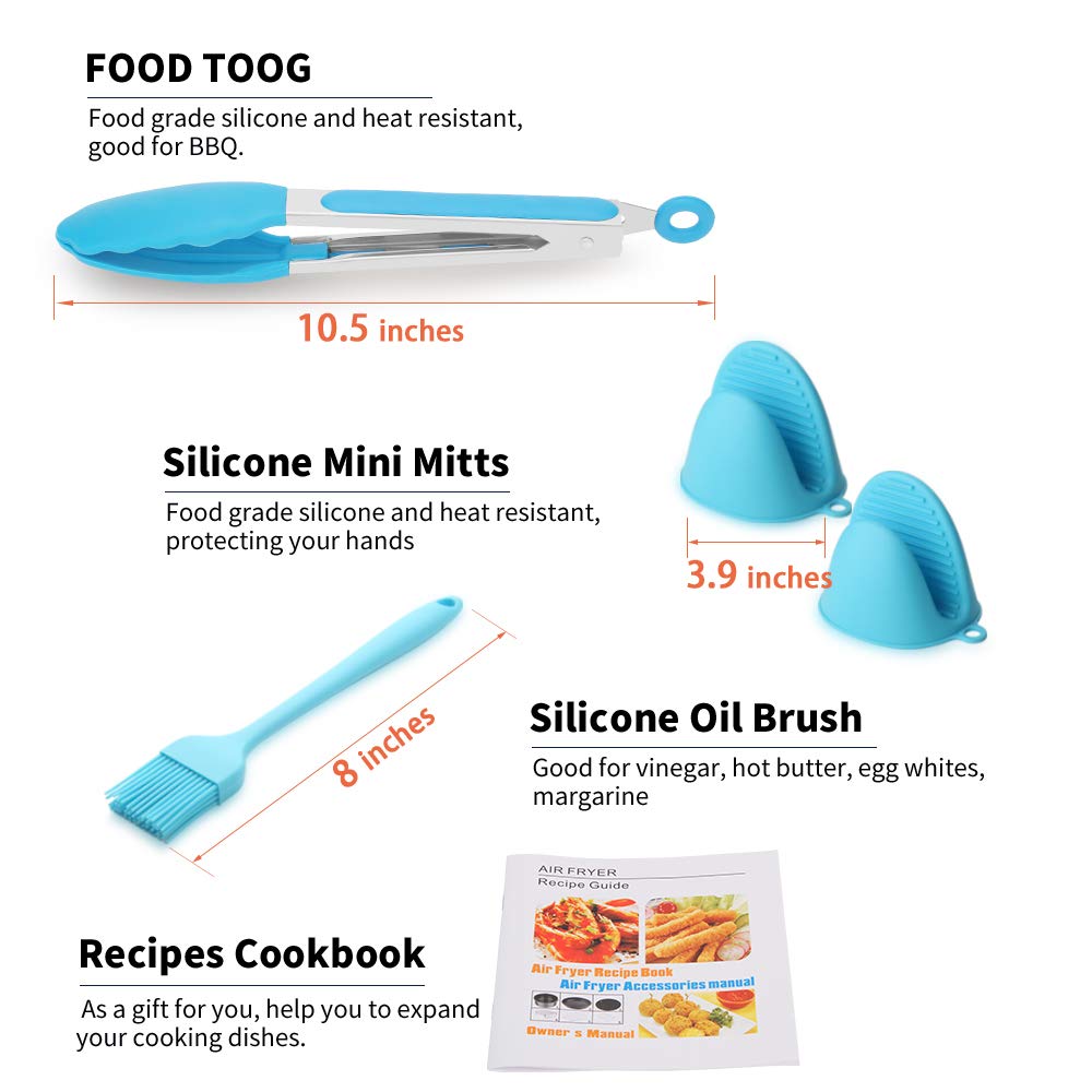 Air Fryer Accessories 11PCS, Fit all 3.7QT-4.0-5.8QT Power Deep Hot Air Fryer with Cake Barrel, Pizza Pan