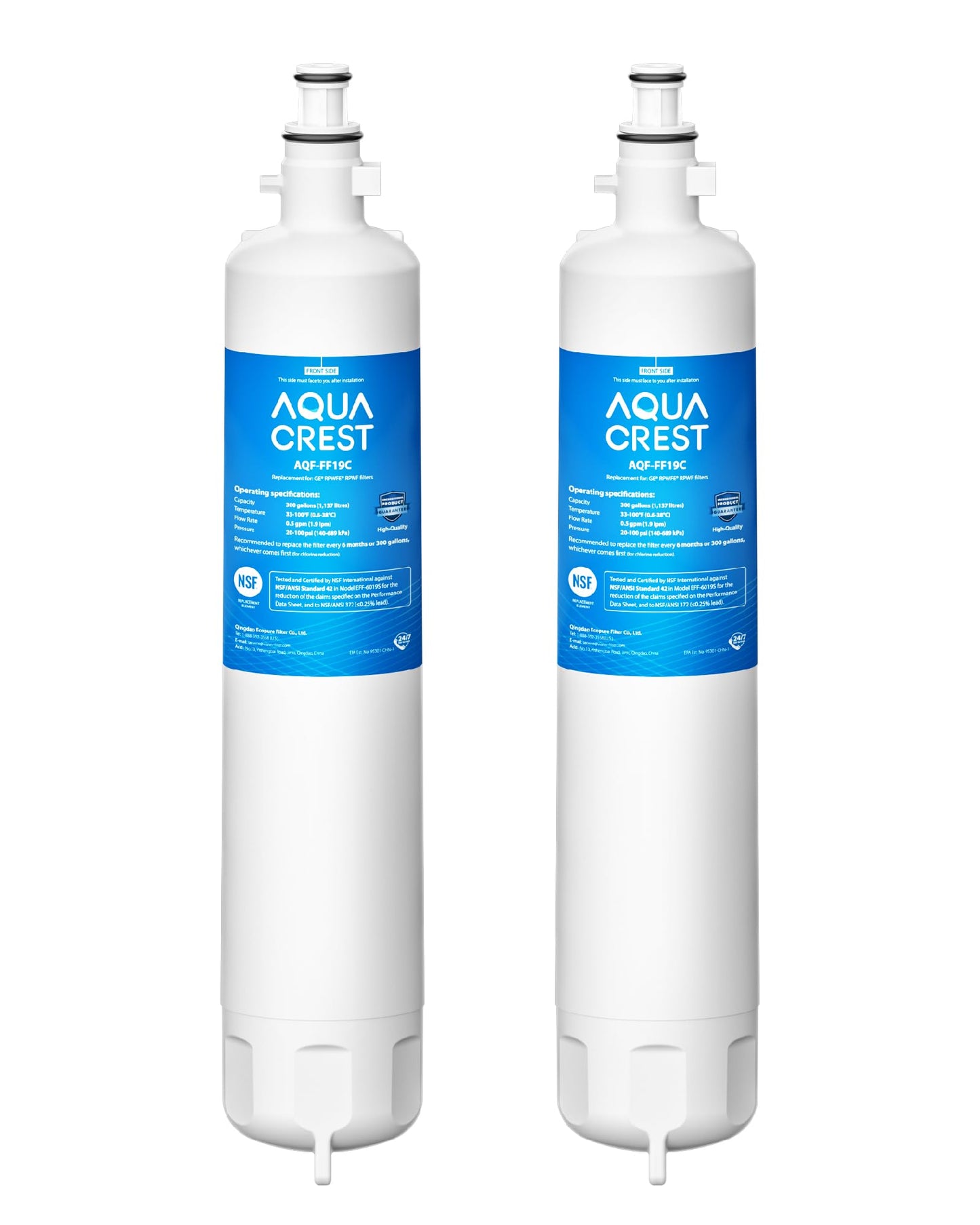 AQUA CREST AQF-FF19C Replacement for GE® RPWFE®, RPWF (with CHIP) Refrigerator Water Filter, Compatible with GYE22HMKES, GYS22GMNES, GYE22HBLTS, DFE28JSKSS, GFE28HMHES, GNE29GYNFS, 2 Filters