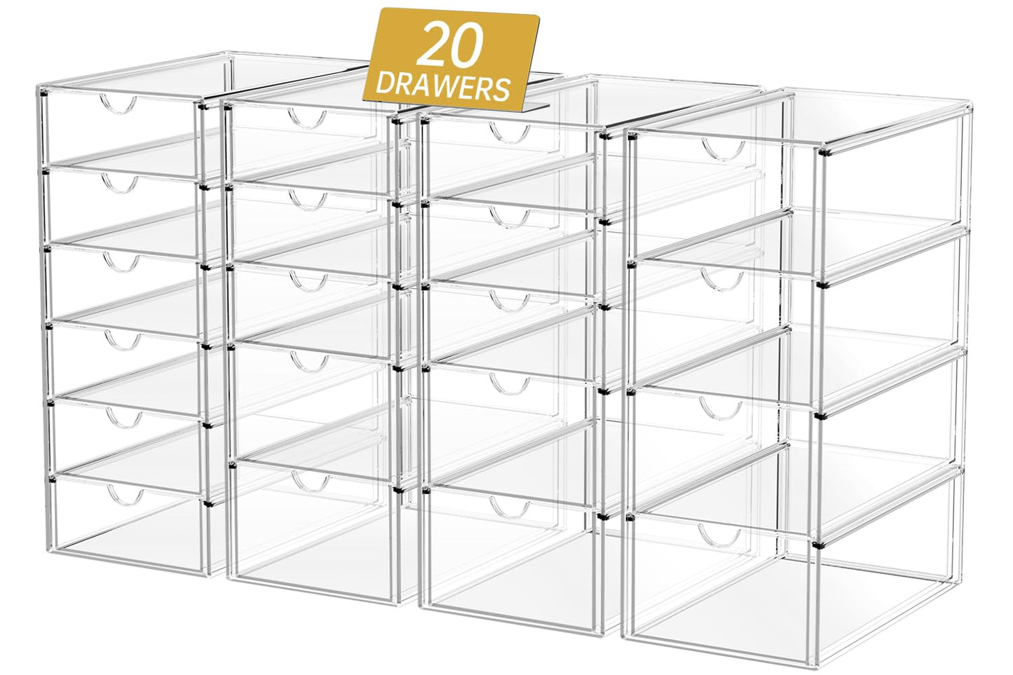 Acrylic Makeup Organizer with 20 Drawers, 4 Set Clear Storage Drawers, Acrylic Drawer Organizer and Storage for Desktop Office Supplies Make Up Pen Hair Accessories