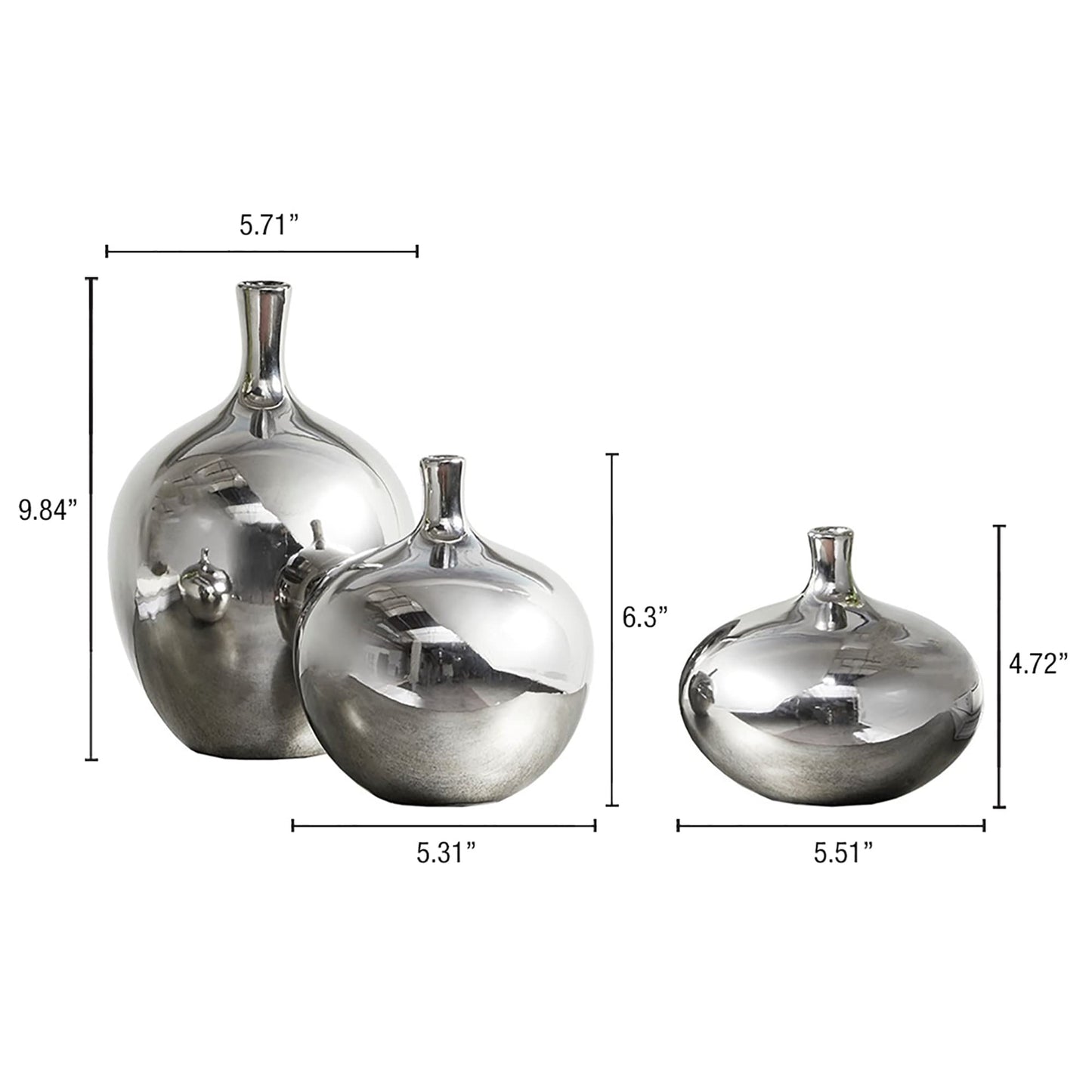 Madison Park Signature Ansen Ceramic Handmade Vase Set Home Décor - Metallic Accent Living Room Decoration Ideal for Shelf, Side Table, Mantle Ornaments, Multi Size, Silver 3 Piece