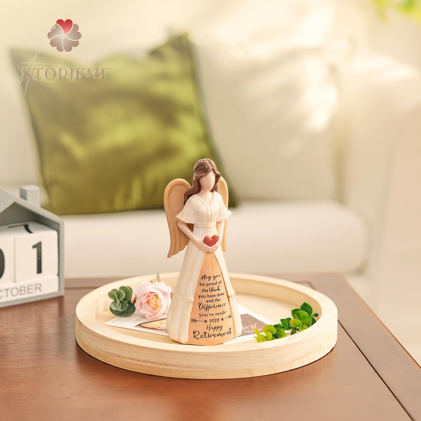 Storieme Retirement Gift for Woman 2026: 7.3” Handcrafted Angel Figurine for Retiring Coworker Teacher Nurse - Retired Keepsake for Retirement Party Decorations