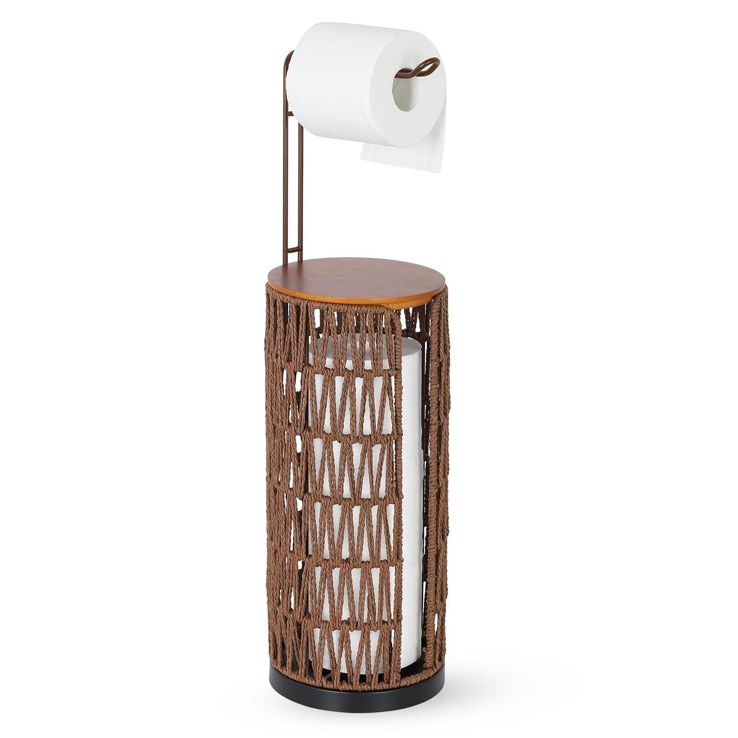 Trongee Freestanding Toilet Paper Holder with Storage,3 Rolls of Rattan Tissue Holder for Bathroom,Woven Toilet Paper Roll Holder Stand,Boho Bathroom Decor Farmhouse Toilet Paper Storage-Deep Brown