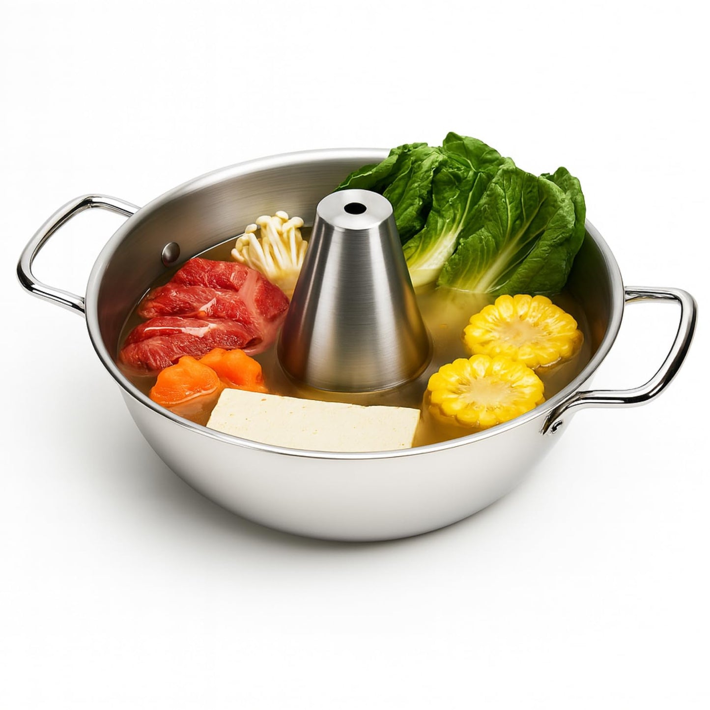 JapanBargain, Japanese Shabu Shabu Hot Pot with Chimney, 10.25-Inch Stainless Steel Traditional Beijing Style Hotpot for Gas Stove, Made in Japan, Family Size 3-4 People, Premium Cookware