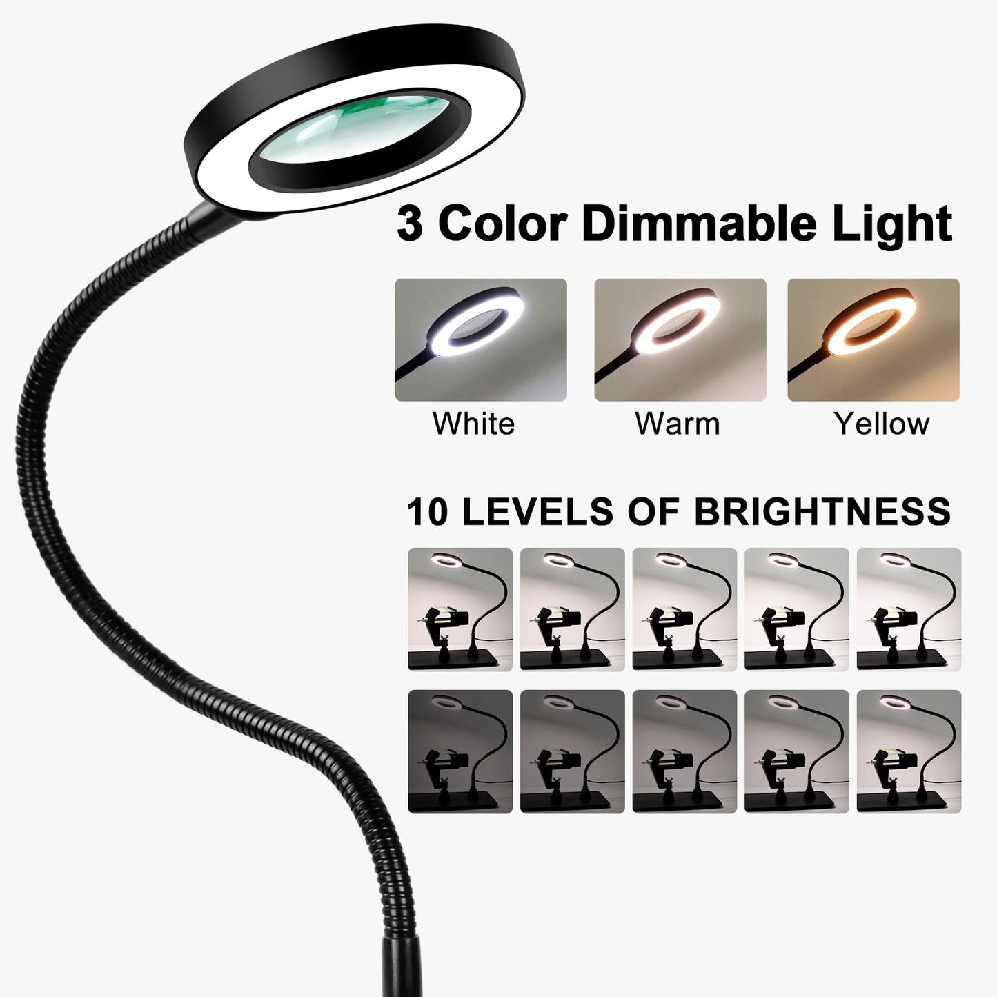 Magnetic Helping Hands Soldering Third Hand, PCB Circuit Board Holder with 3X LED Magnifying Lamp, 360 Hot Air Gun Holder, Extra Large & Heavy Duty Base Plate | Flexible Arms for Soldering Station