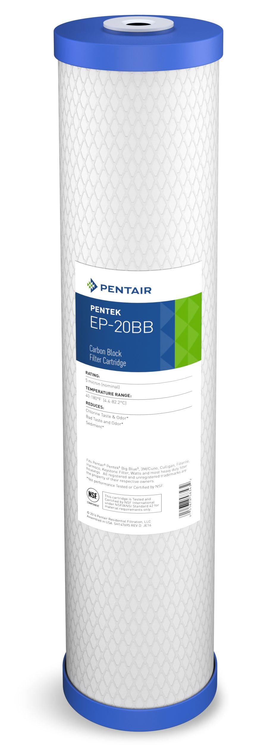 Pentair Pentek EP-20BB Big Blue Carbon Water Filter, 20-Inch, Whole House Carbon Block Replacement Cartridge with Bonded Powdered Activated Carbon (PAC) Filter, 20" x 4.5", 5