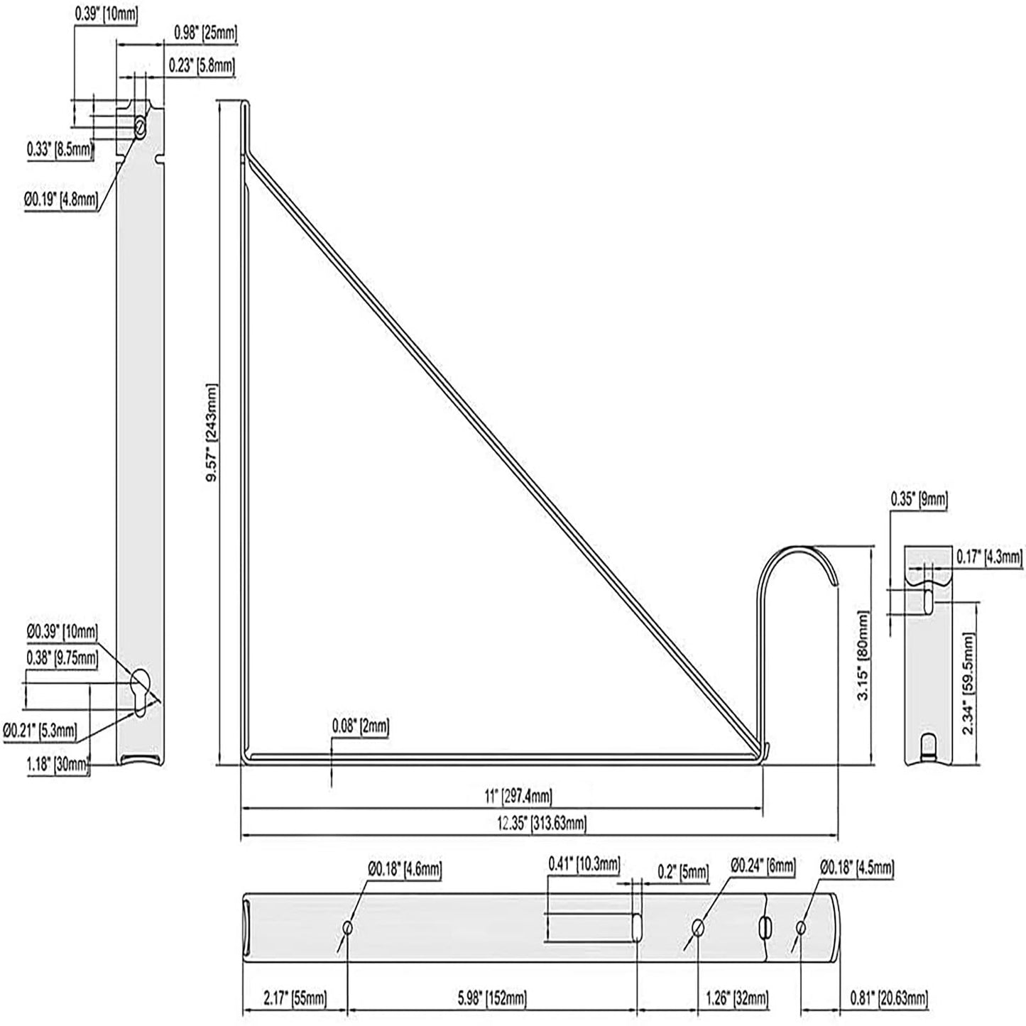 HOME MASTER HARDWARE Heavy Duty Closet Shelf Rod Brackets Supports 250lbs, Wall Mounted Closet Shelves Bracket with Rod Shelving Support, White with Screws 10-Pack
