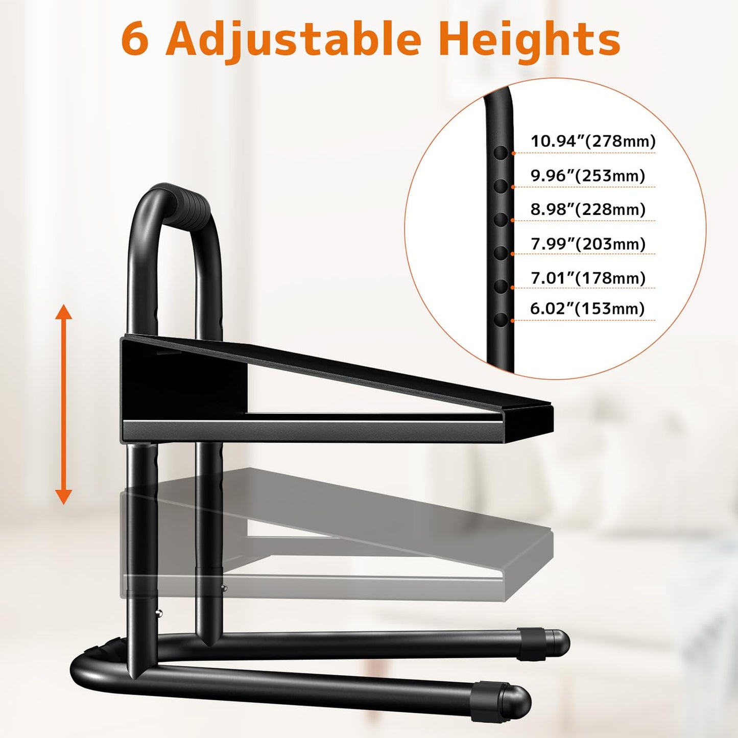 WORLDLIFT Height Adjustable Standing Foot Rest with Soft Grip Handle,Under Desk Footrest for Standing and Sitting,All-Steel Construction,Black