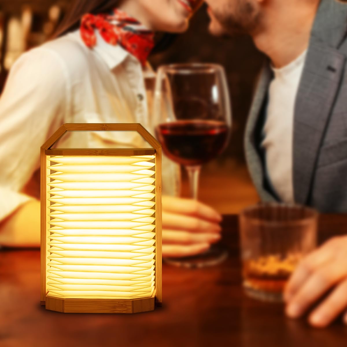 ZBOLE Foldable Japanese Style Lantern, 1200mAh Rechargeable, 4-6H Runtime, 2-in-1 Handheld & Table Lamp, Soft Warm Light, Outdoor Camping Travel Gear, Home Decor & Gift (Bamboo)