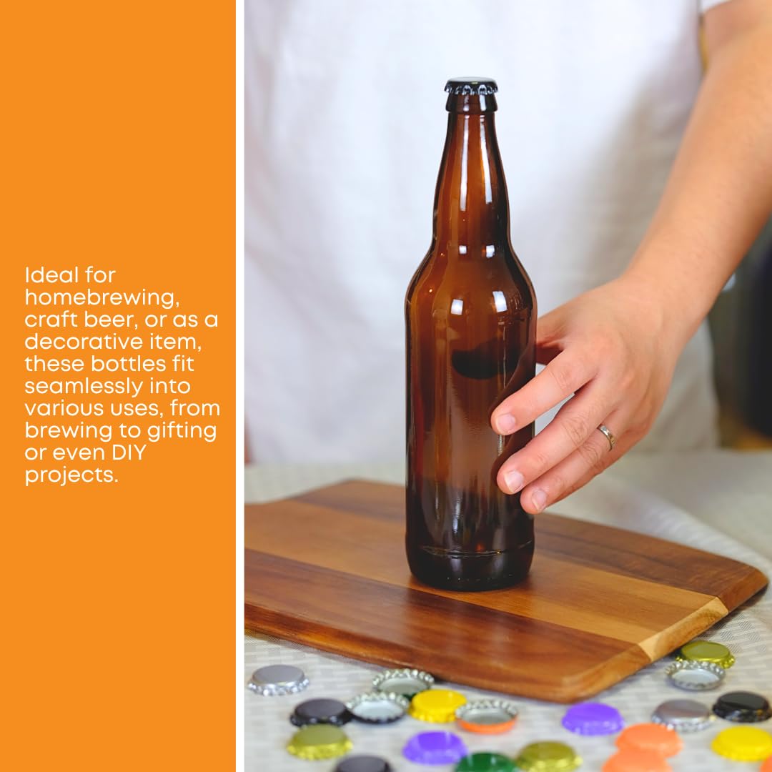 FastRack Amber Beer Bottles 12oz (Pack of 48) | Longneck Glass Beer Bottles with Pry-off Crown Finish for Home Brewing Mead, Cider & Kombucha | Durable Brewing Bottle & Bottling Kit