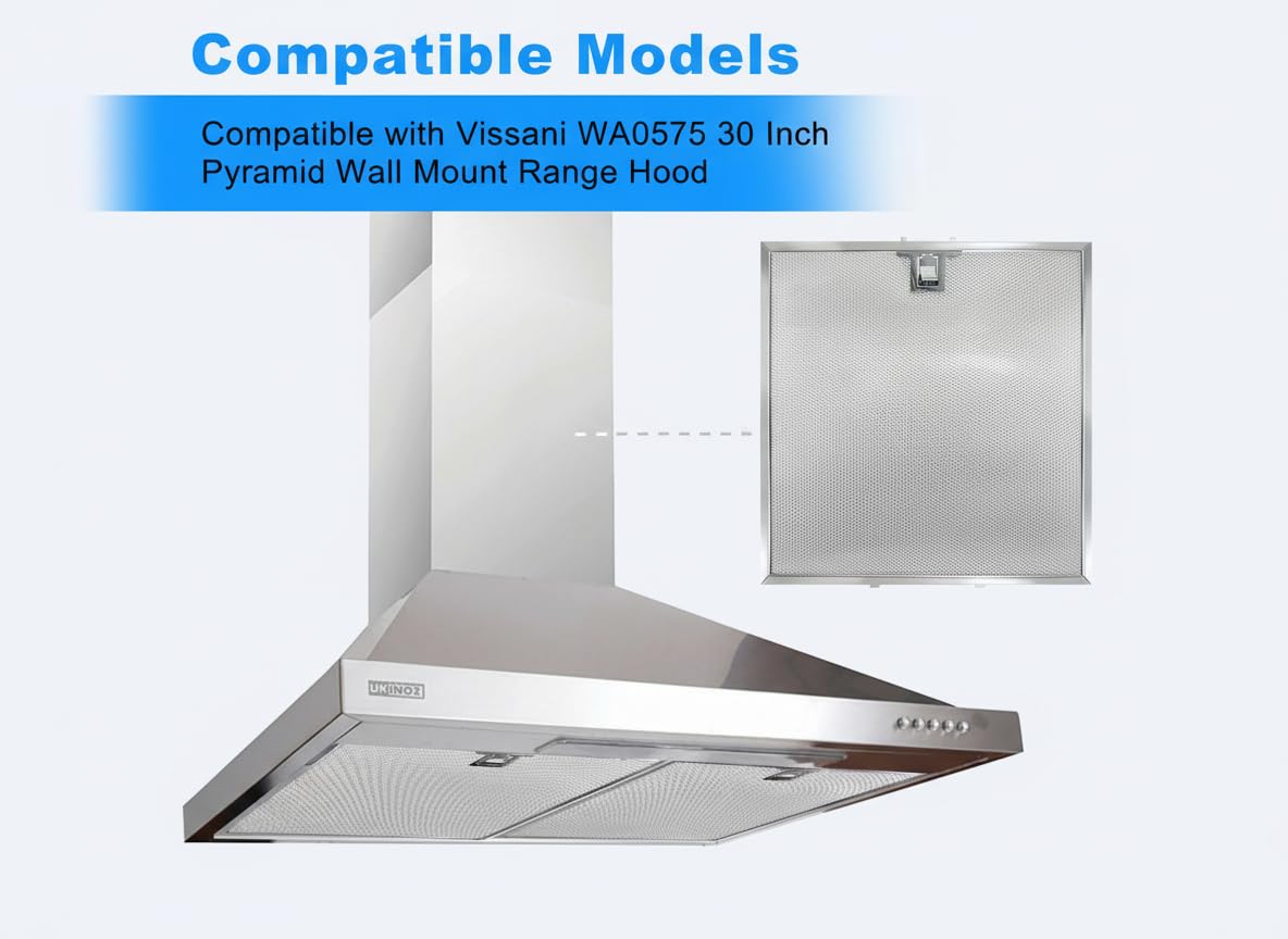 WA0575 Range Hood Filter 14-3/8" x 13-1/2" - 2 Pack, 5-Layer Aluminum Mesh Grease Filter Replacement for Vissani 30-inch Pyramid or Wall Mount Range Hood
