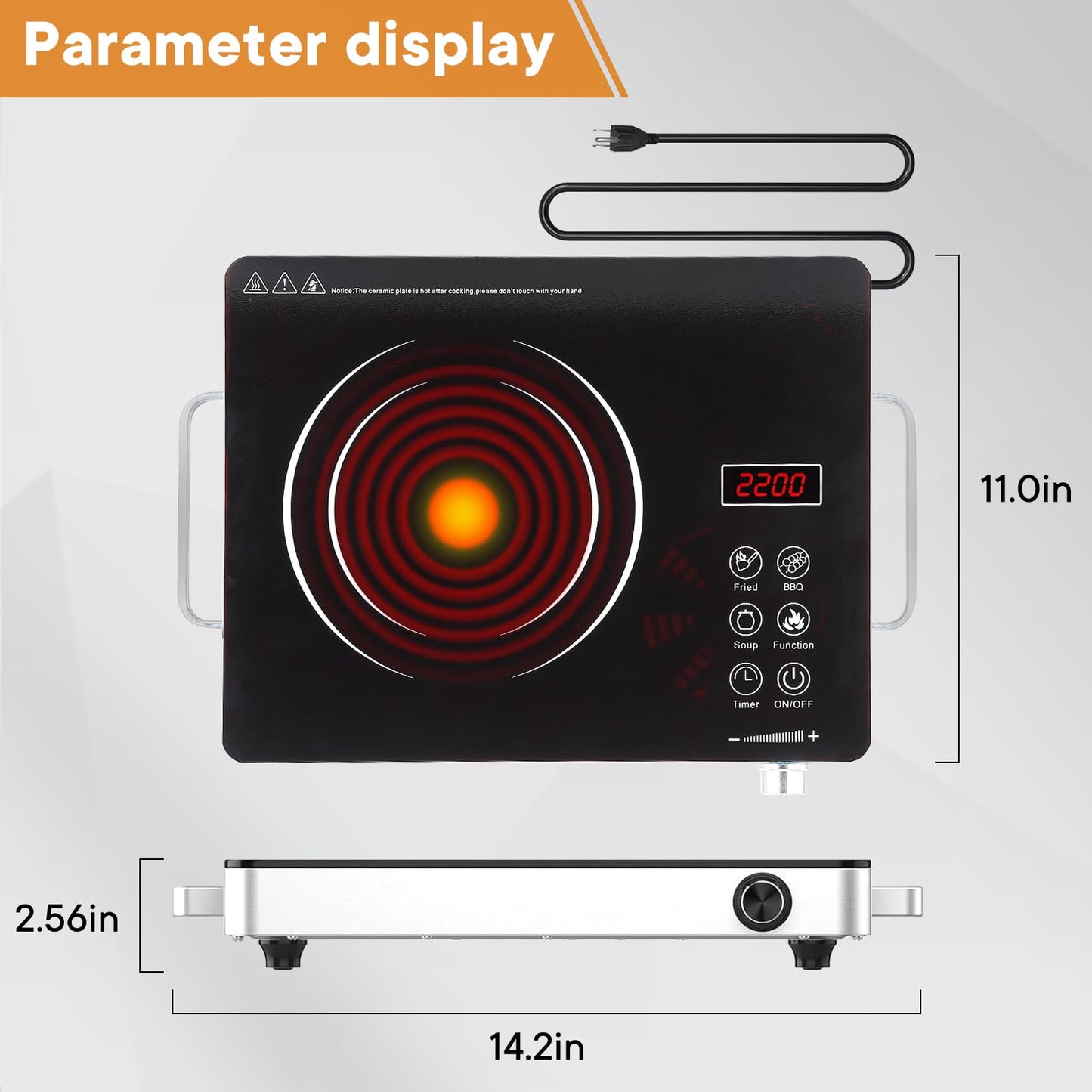 Daoseolo 1800W Portable Electric Stove 4-Hour Timer Electric Heating Plate Surface Touch and Knob Controls 12-Level Power Temperature Adjustment Compatible with All Flat-Bottom Cookware