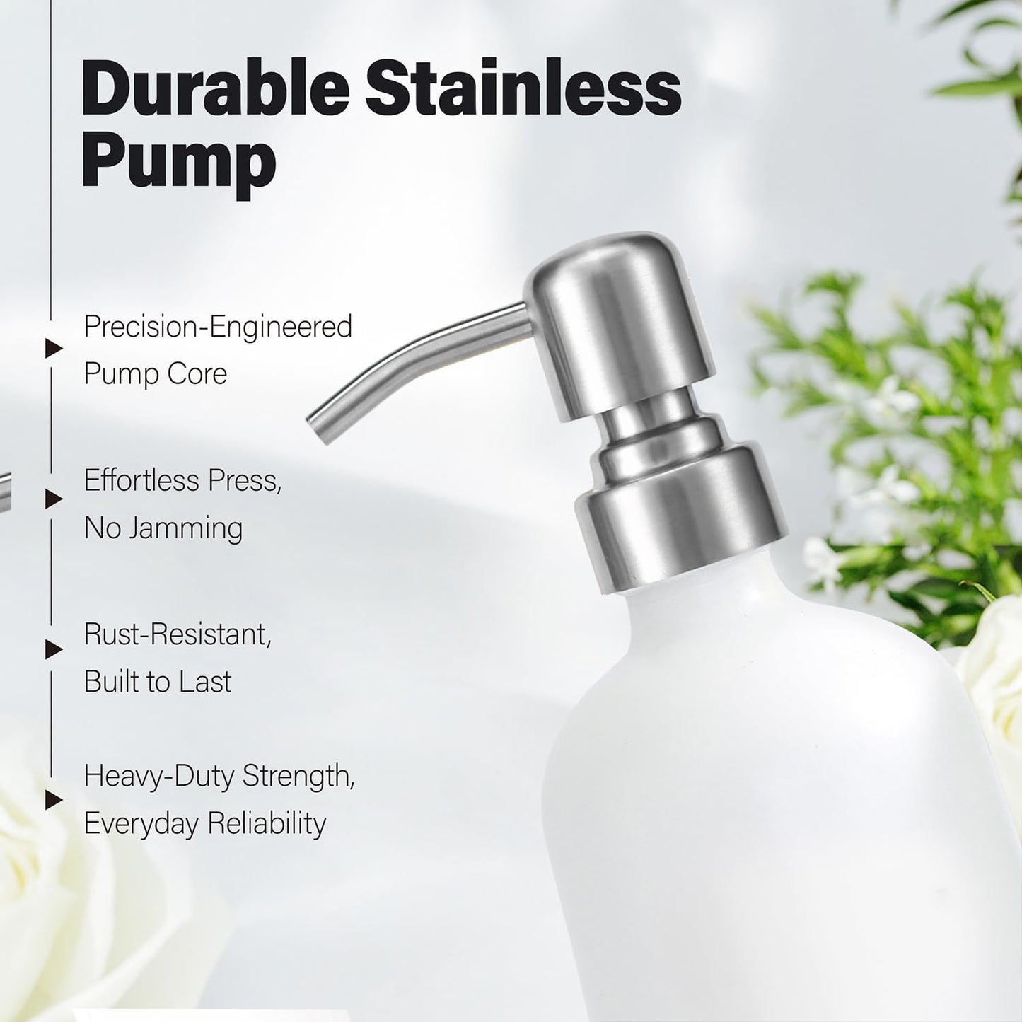 Prus Waso White Soap Dispenser Bathroom Set, Hand and Lotion Dispenser with Pump, Perfect for Bathroom Essentials for New Home. (Silver & White)