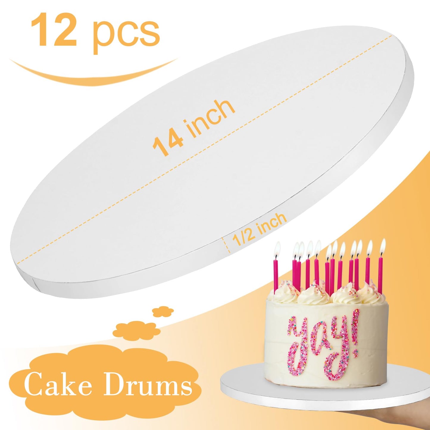 12 PCS Cake Drums 14 Inch, 14inch Drum, Cake Boards 14 Inch Round, 1/2" Thick Cardboard, Sturdy Circle, Base para Pastel Cardboard Base White Cake Boards for Wedding
