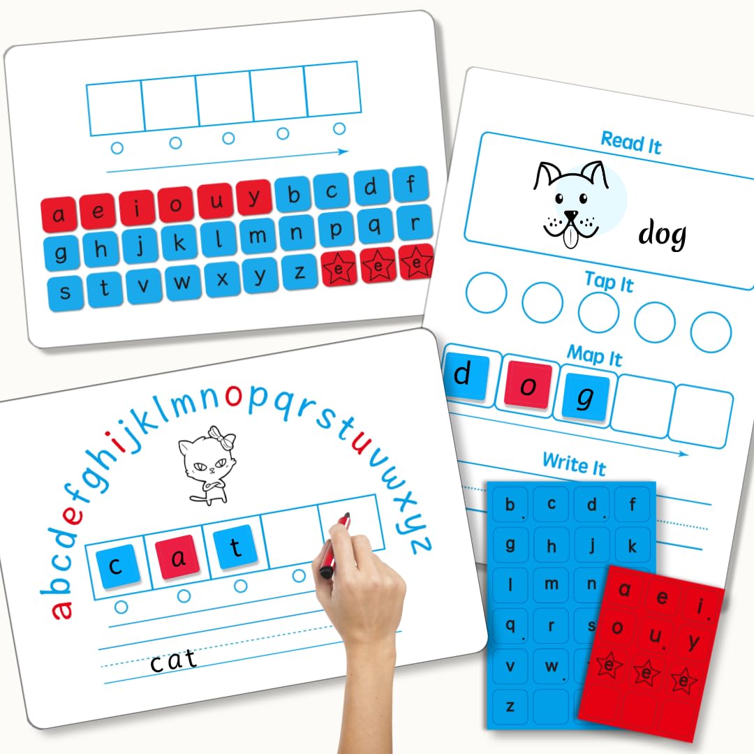 CVC Magnetic Letter Tiles and Writing Boards Set, 216 Pieces of ABC Magnets, 6 Magnetic Letter Boards CVC Literacy Spelling Reading Word Building Manipulative Phonemic Awareness Alphabet Tiles Set