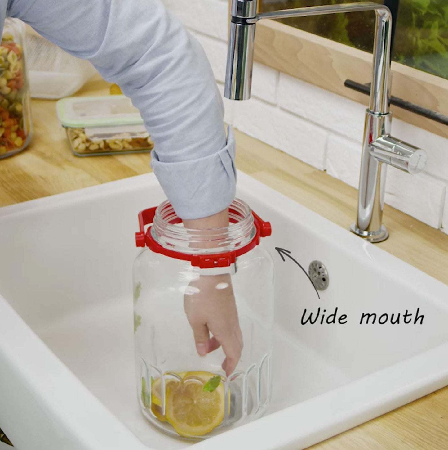 1 Gallon Glass Jar With Lid Wide Mouth Airtight Plastic Pour Spout Lids Bulk-Dry Food Storage Pickling Mason Jar Canister Raw Milk Bottle Jug Fermenting Sun Tea Kombucha Kefir Water Storing Canning