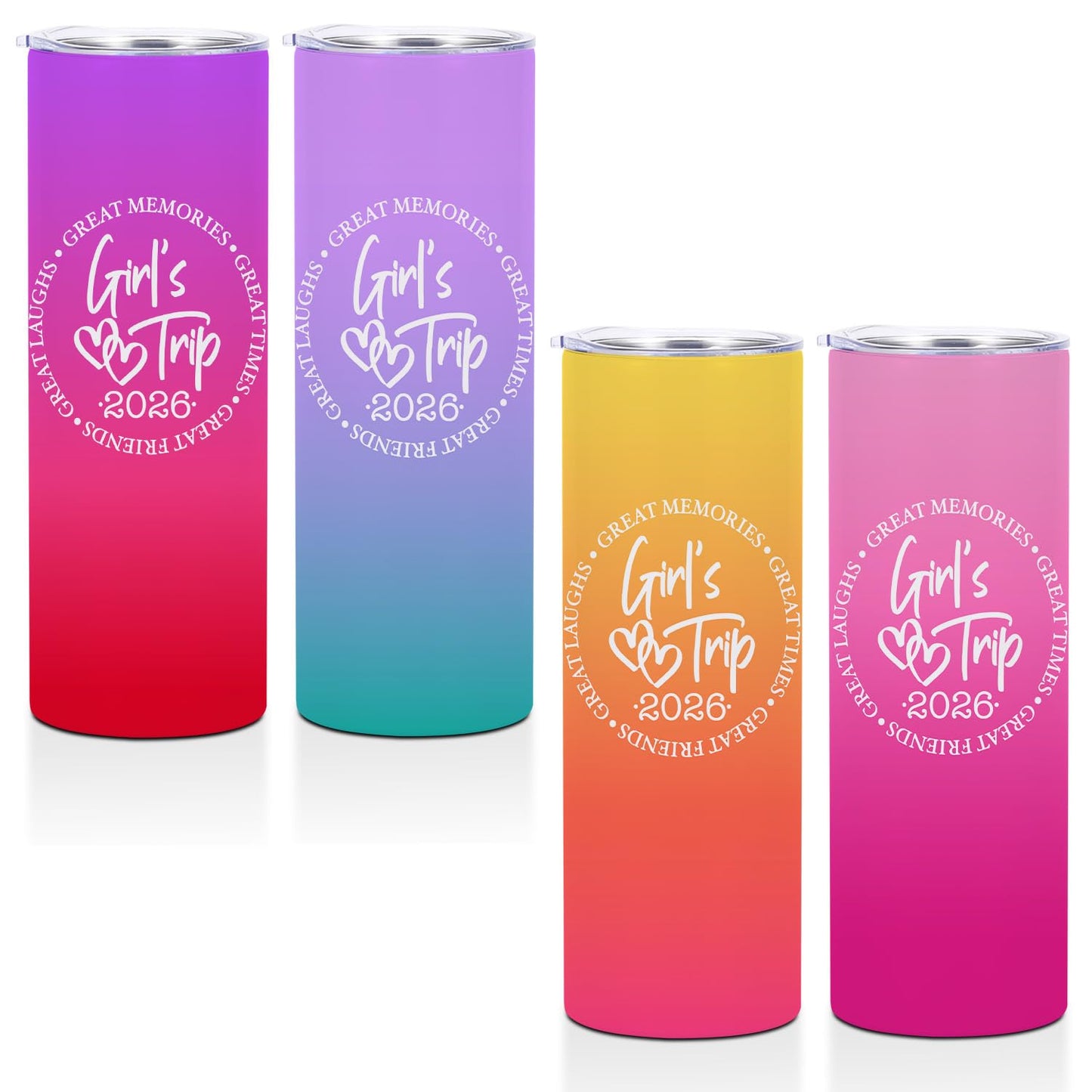 BQXH 4 PCS 2026 Girls Trip 20oz Stainless Steel Tumbler, Girls Trip Gifts Favors Straight Skinny Coffee Mug, Insulated Tumblers Cups Weekend Gifts for Friendship Vacation Bachelorette Party