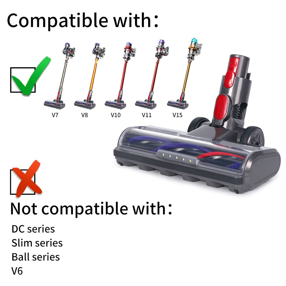 Laymi Hardwood Floor Attachment for Dyson V7 V8 V10 V11 V15 SV10 SV12 SV14 Animal Absolute Vacuum Cleaners with LED Headlights, Bristle Roller Brush Head Replacement Parts