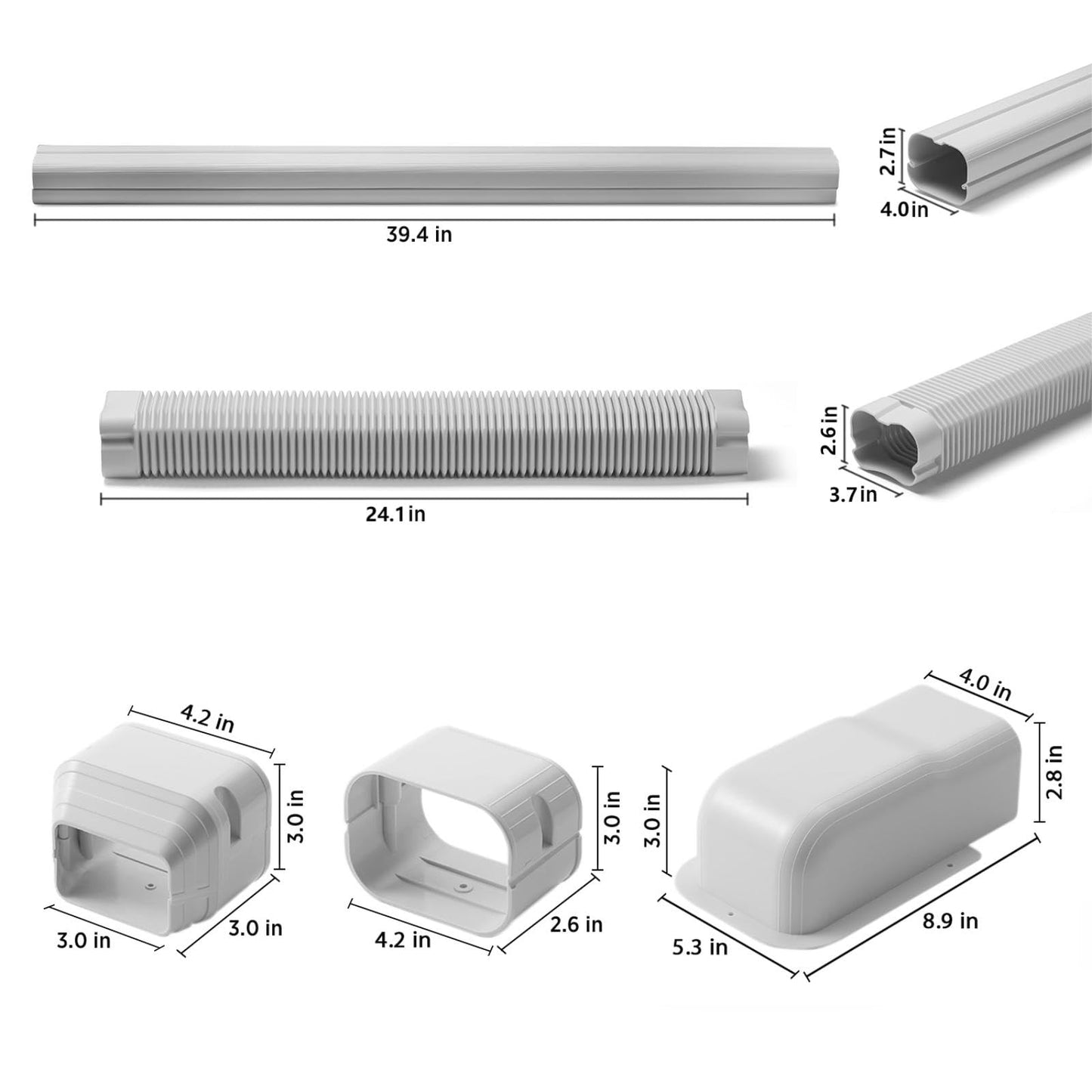 TURBRO 4’’ W × 7.5’ L Decorative PVC Line Cover Kit for Mini Split and Central Air Conditioners, AC Heat Pumps Systems