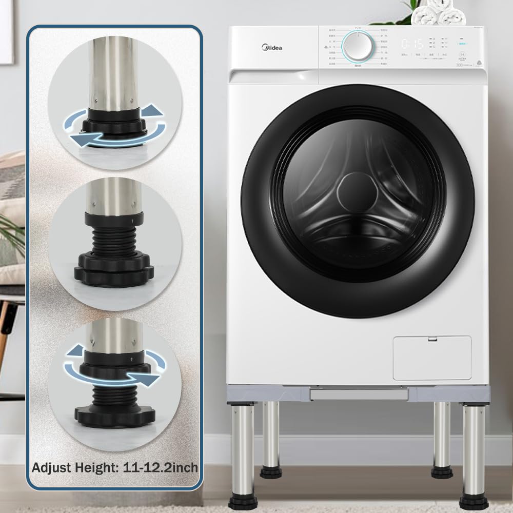 Kokorona Washing Machine Stand Mini Fridge Stand with 4 Strong Feet (11-12.2in High), Adjustable Refrigerator Base Multi-Functional Washer Dryer Pedestals, Max Load 330lbs